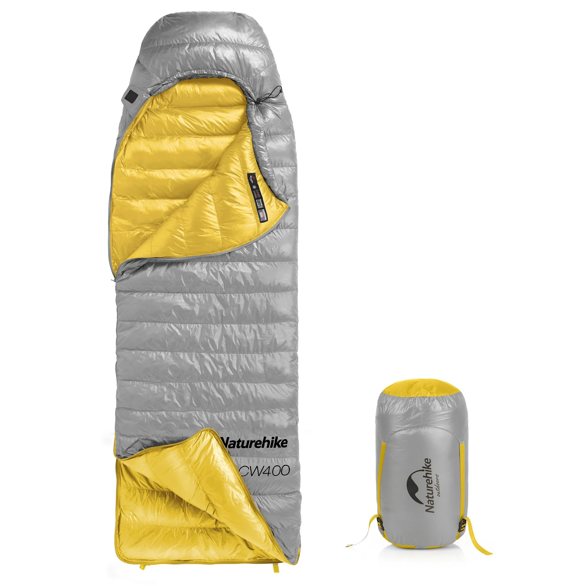 Naturehike Saco de dormir de plumón de la serie CW, ultraligero, portátil, compacto, saco de dormir 4 estaciones para adultos y niños, camping, senderismo, viajes