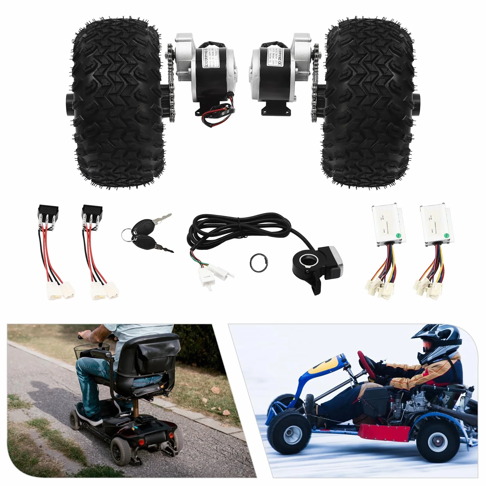 Kit de conversión de motor eléctrico 24 V 250 W para scooter de movilidad y rueda de accionamiento con 2 ruedas con acelerador de pulgar, marcha atrás para rutas al aire libre