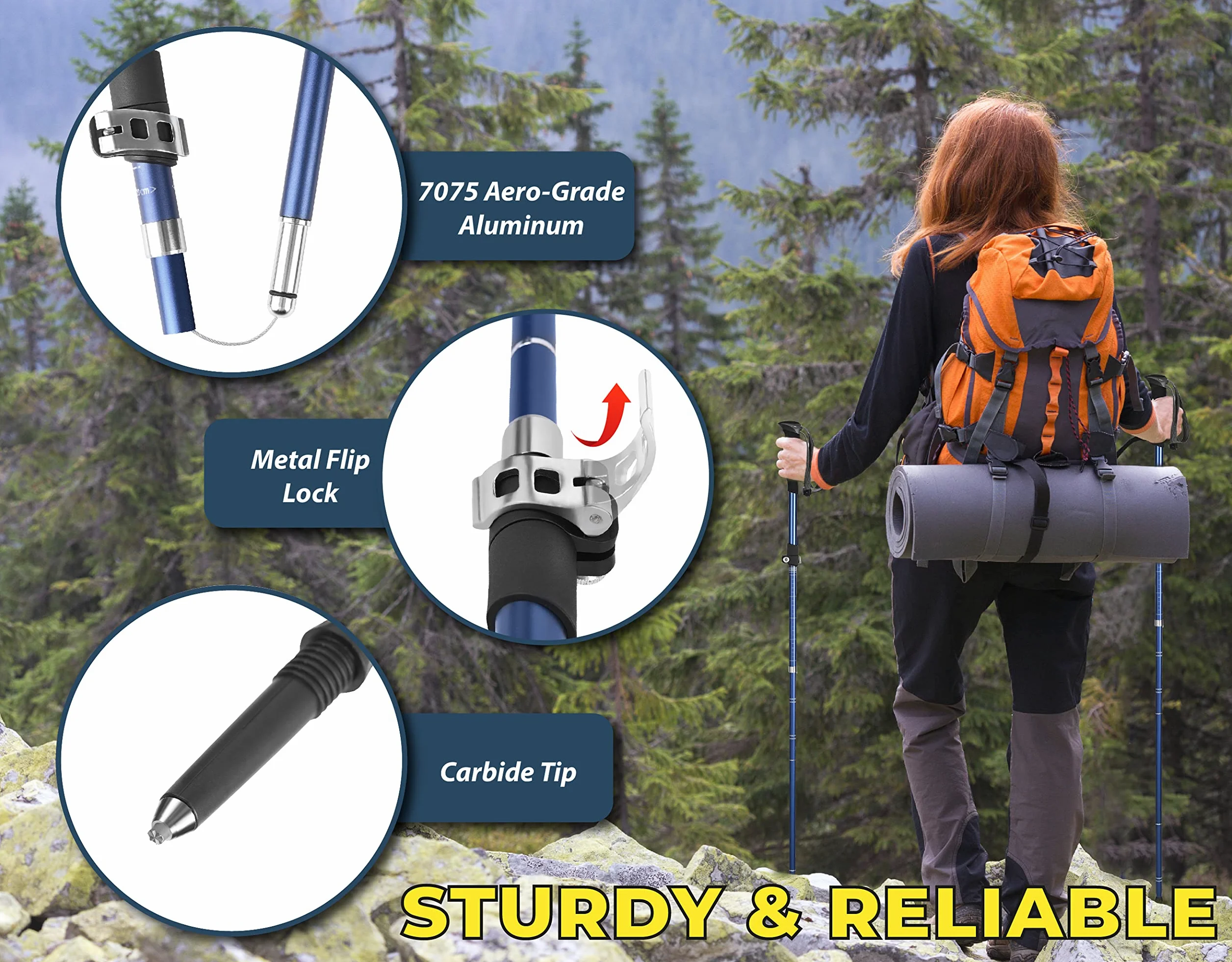 TREKOLOGY TREKZ SE Set de 2 Bastones Trekking Plegables - Nórdico Bastones Senderismo para Hombre, Mujeres y Personas Mayores - Bastones para caminar montaña Porras Seguridad con Empuñadura Espuma EVA