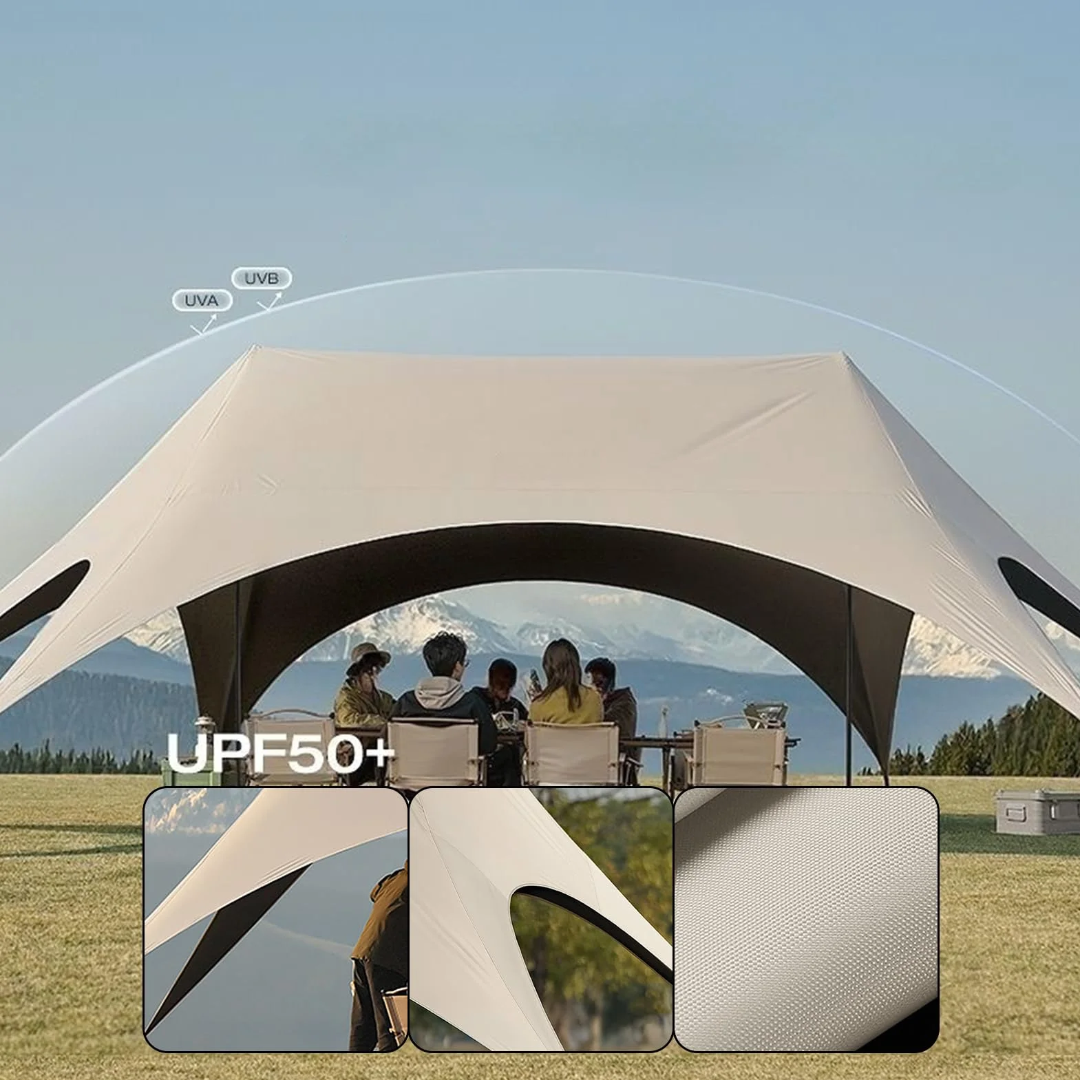 Toldo Exterior, Sombra Rápida para Camping, Estructura Resistente con Protección Solar para Barbacoa Boda Jardín Picnic Piscina Césped Terraza Porche