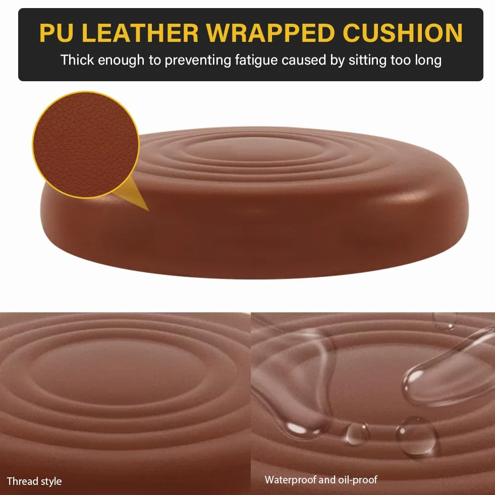WKWKER Taburete de Belleza Redondo Rodante con Ruedas PU Cuero Giratorio Altura Ajustable Marrón
