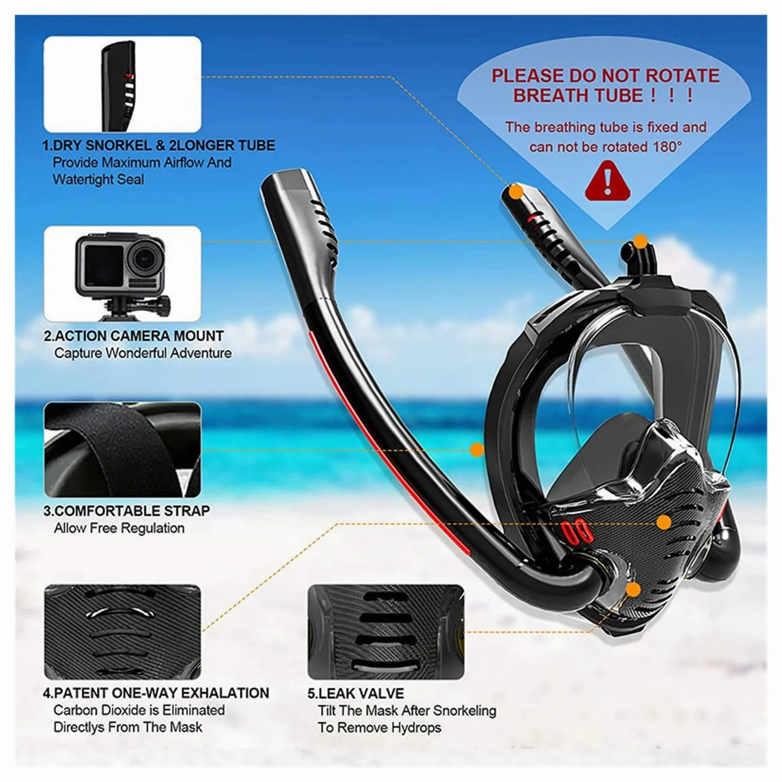 Respiracion bajo el agua Máscara De Esnórquel For Adultos, Máscara De Buceo De Cara Completa Antiniebla Subacuática, Gafas De Buceo, Equipo De Buceo For Natación Estabilidad ultraalta(Full Black,L/XL)