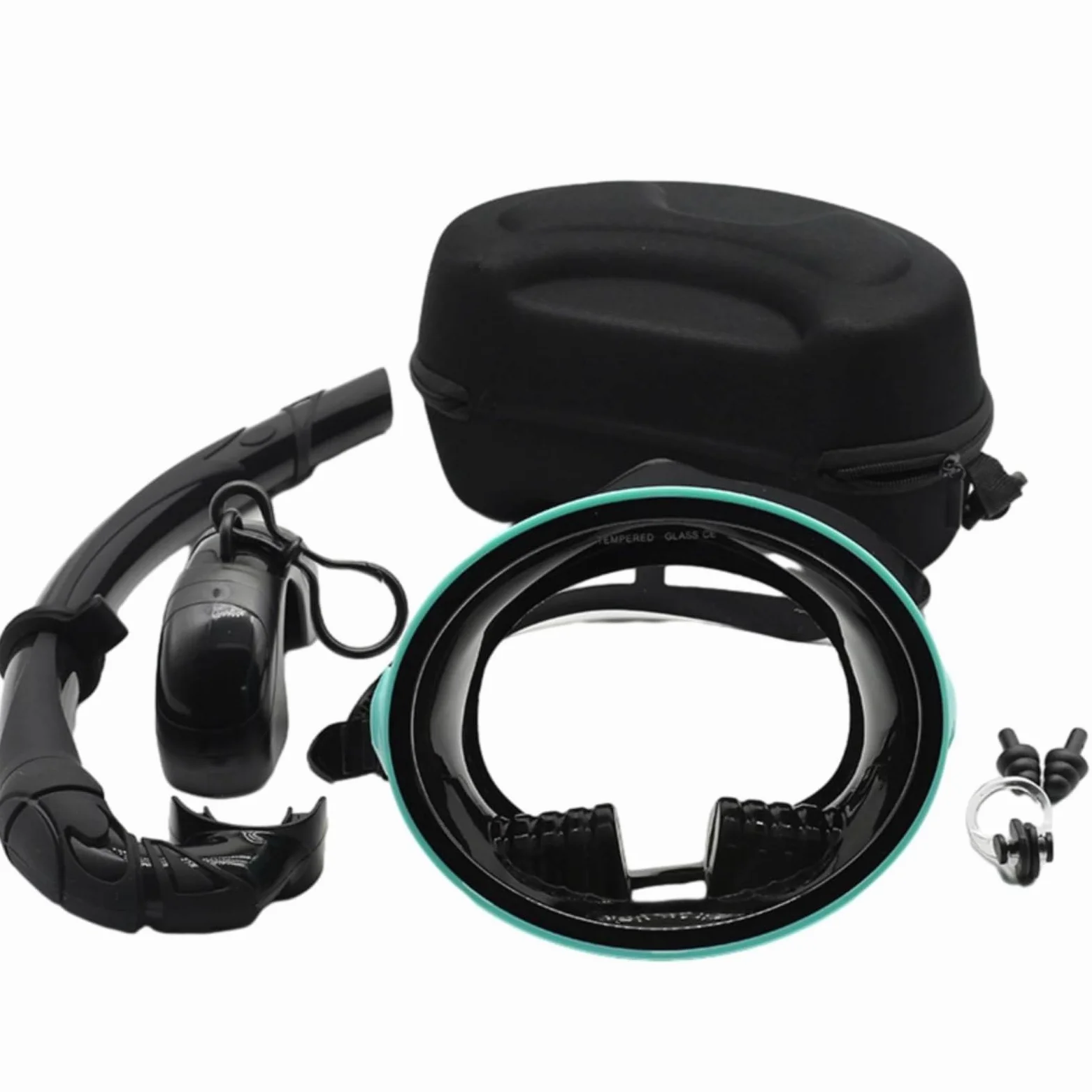 Máscara Snorkel con Estuche Portátil Gafas Buceo con Tubo Confortable Esnórquel para Viajes , Negro Y Verde , Adulto