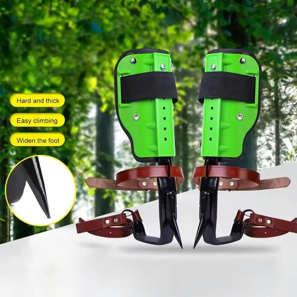 Picos para trepar árboles,Equipo para trepar árboles,Zapatos para trepar árboles,2PCS Diente único,Placa de Suelo Gruesa,con Cierre a presión Correa de Piel de Vacuno y Guantes,para trepar árboles