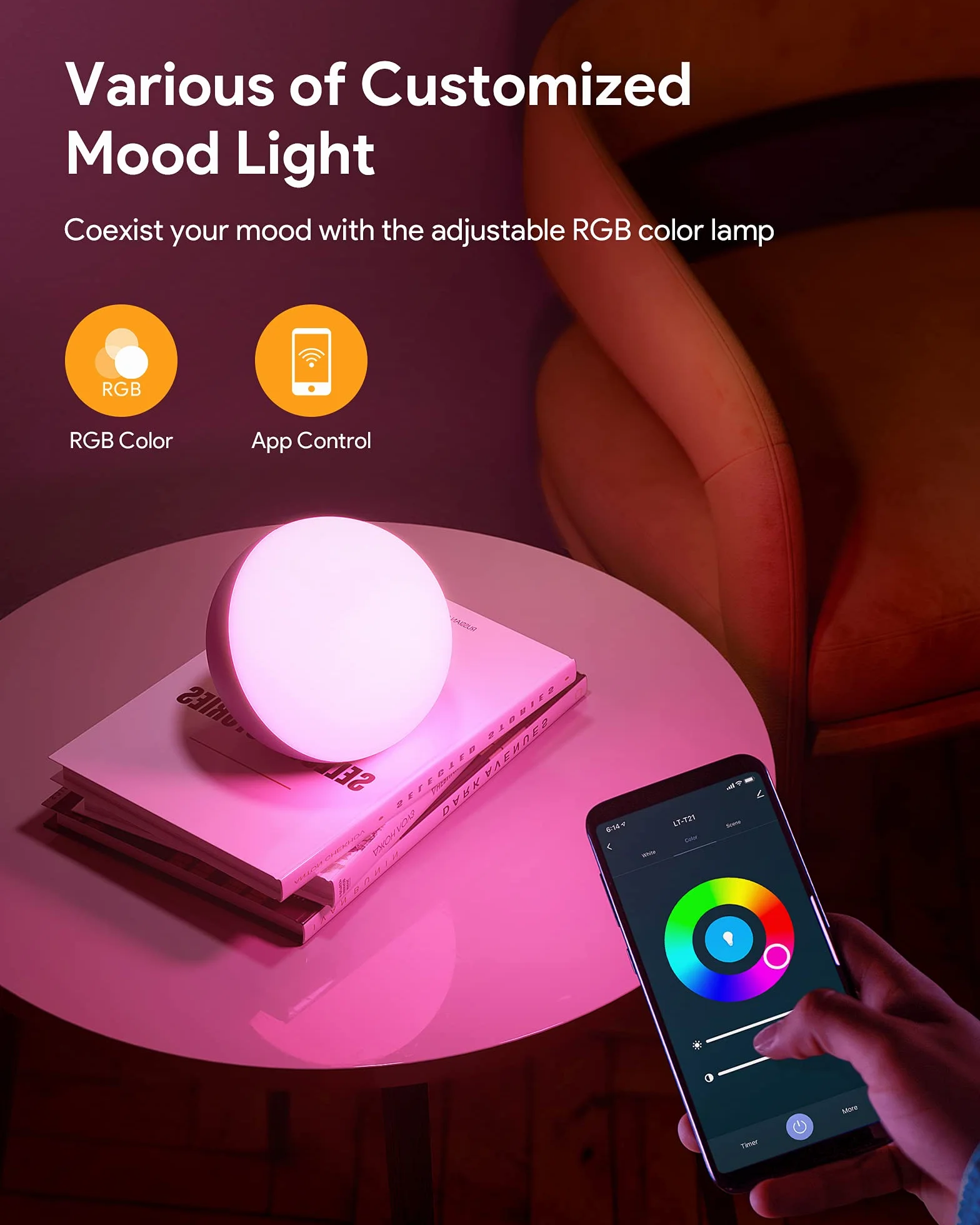 Hifree Lámpara de mesa inteligente compatible con Alexa y Google Home, luz nocturna táctil RGB regulable