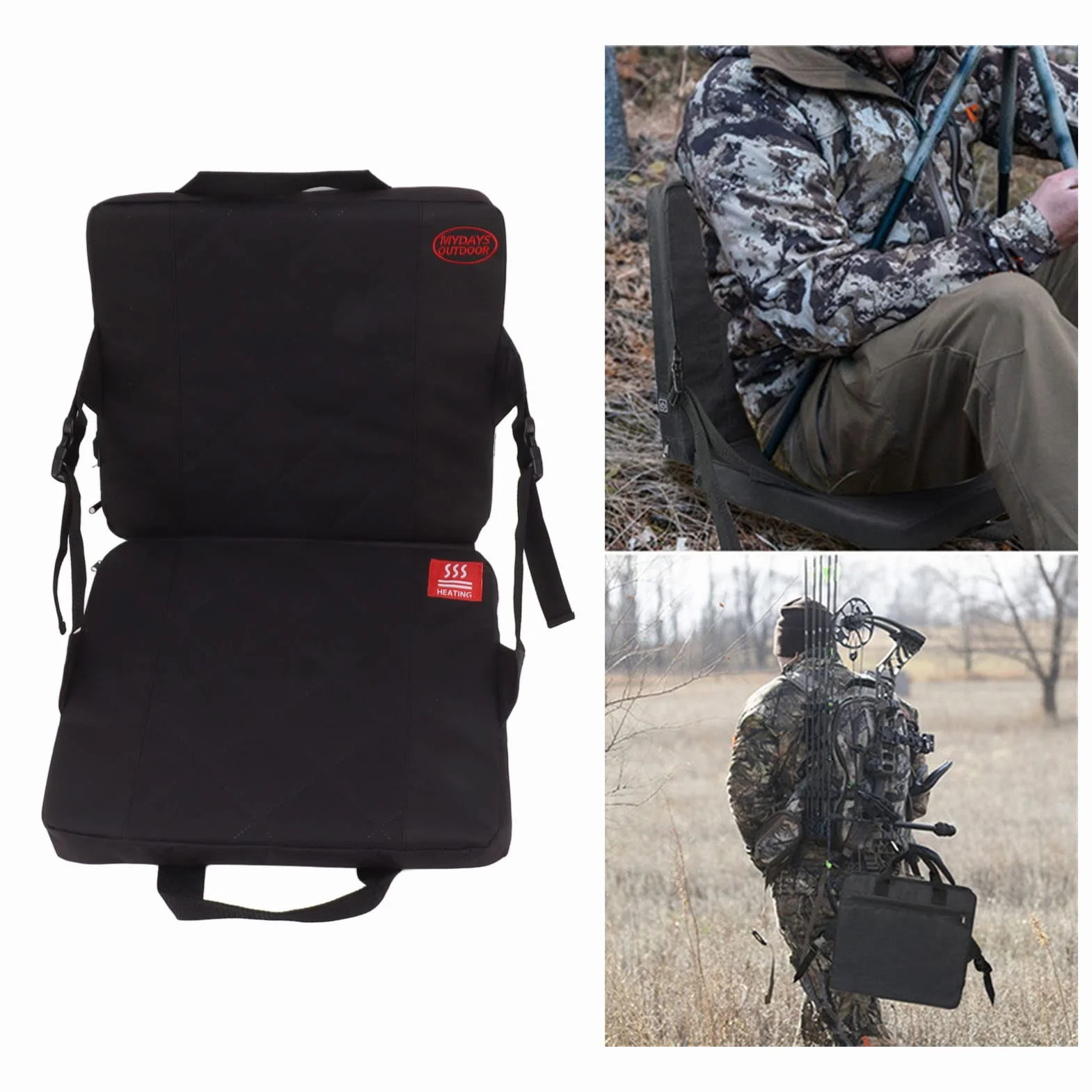 Asientos Calefactables para Estadios, Cojín De Asiento Portátil Plegable De 15x13x13 Pulgadas Asiento De Grada Recargable Ajustable En Temperatura con Respaldo para Camping Caza