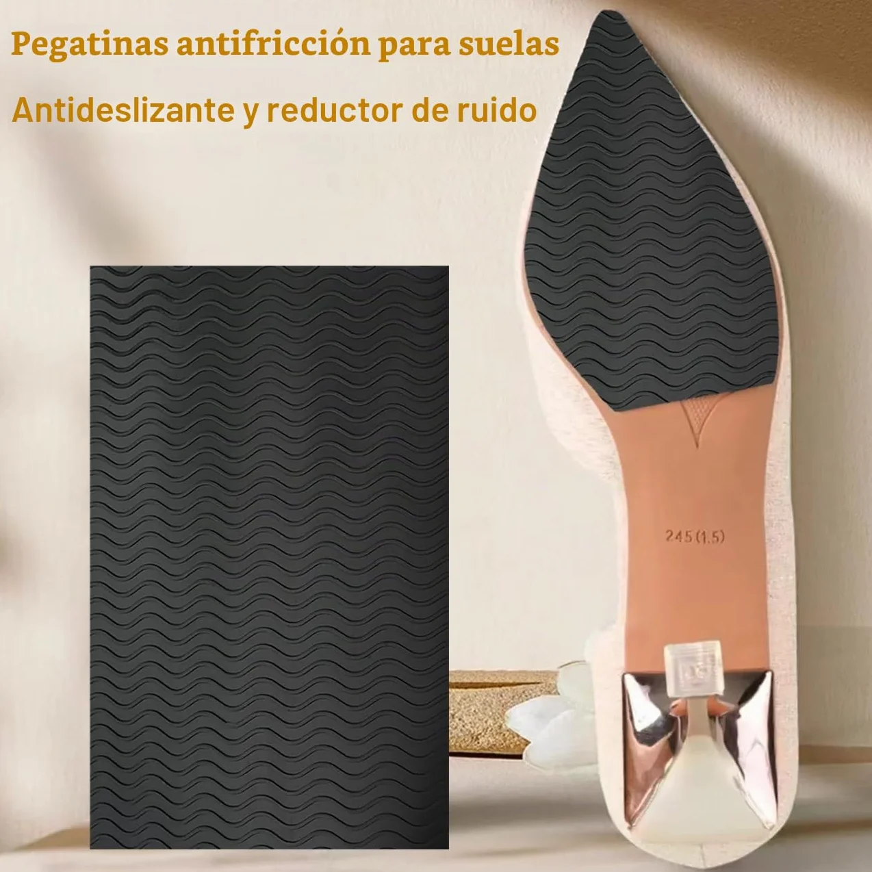 Protectores para Suelas de Zapatos Antideslizantes, Plantillas Autoadhesivas, Reducción de Ruido, Negro