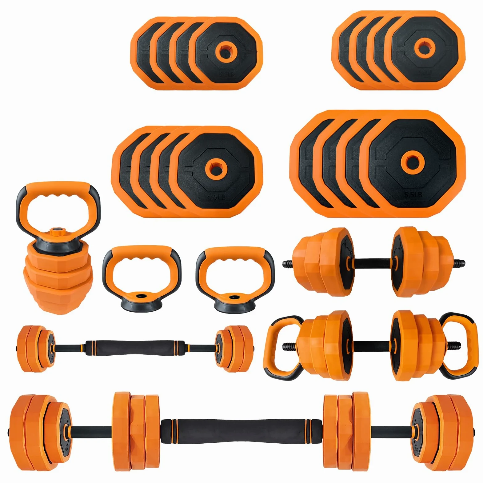 Garvee - Mancuerna ajustable 4 en 1 para entrada - Modular en barra, kettlebell, asas de bomba - Versátil, revestimiento de PVC, fitness en casa - 66 lbs