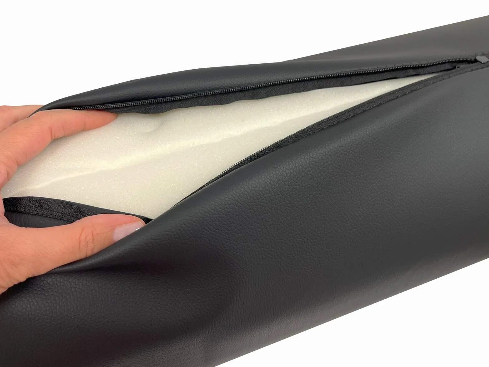 QUIRUMED Cojín Rodillo 55 x 20 cm Negro Polipiel Ergonómico Espuma Yoga Fitness Masaje