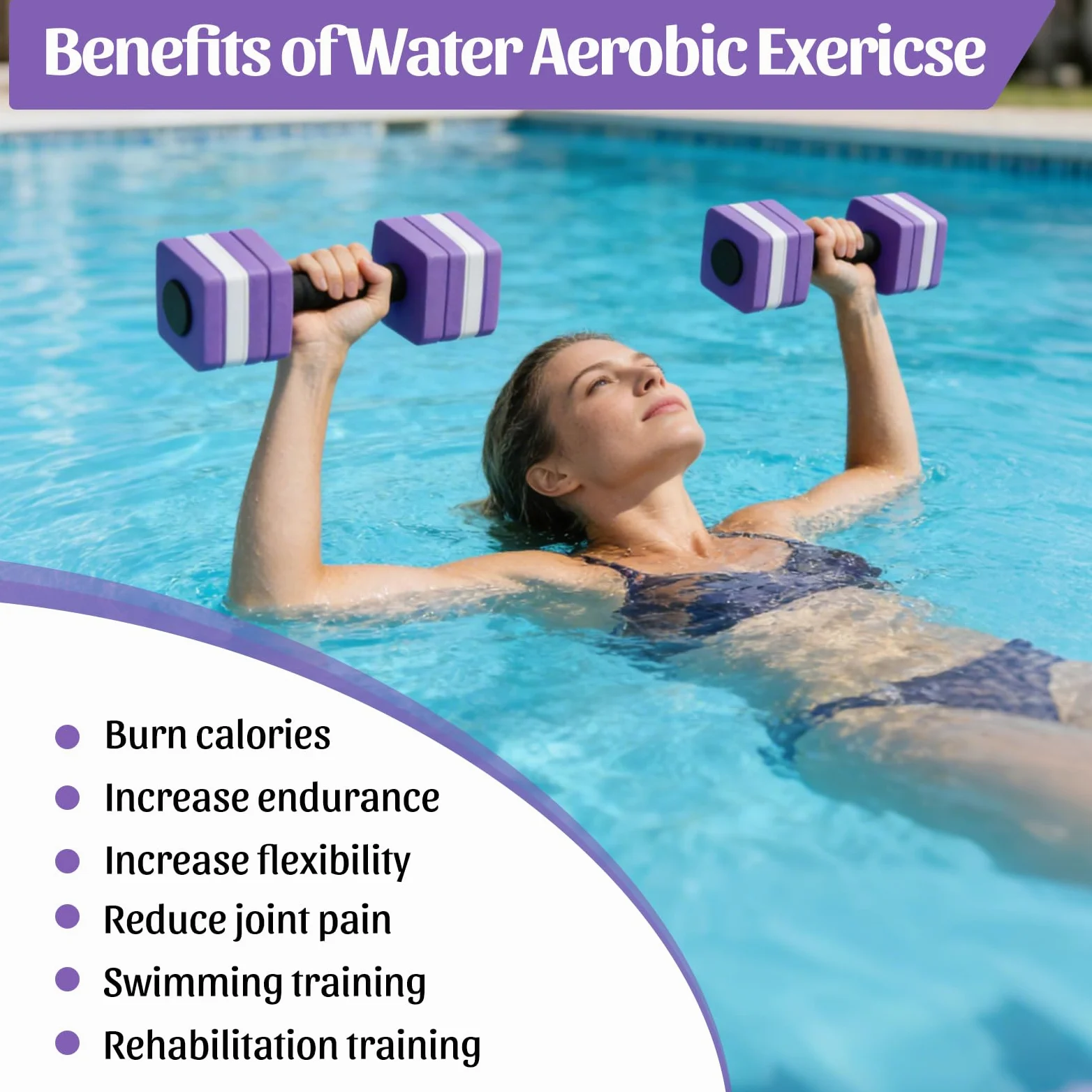 VAlinks Paquete de 2 mancuernas de ejercicio acuático, mancuernas de natación de espuma EVA de alta densidad para piscina, equipo de ejercicio acuático
