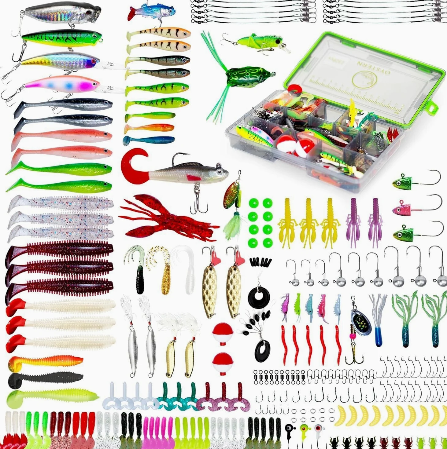 Kit de Pesca de 232 Piezas, Caja de Aparejos con señuelos, cebos giratorios, Cebo, róbalo y señuelos de Trucha, Accesorios y Equipo