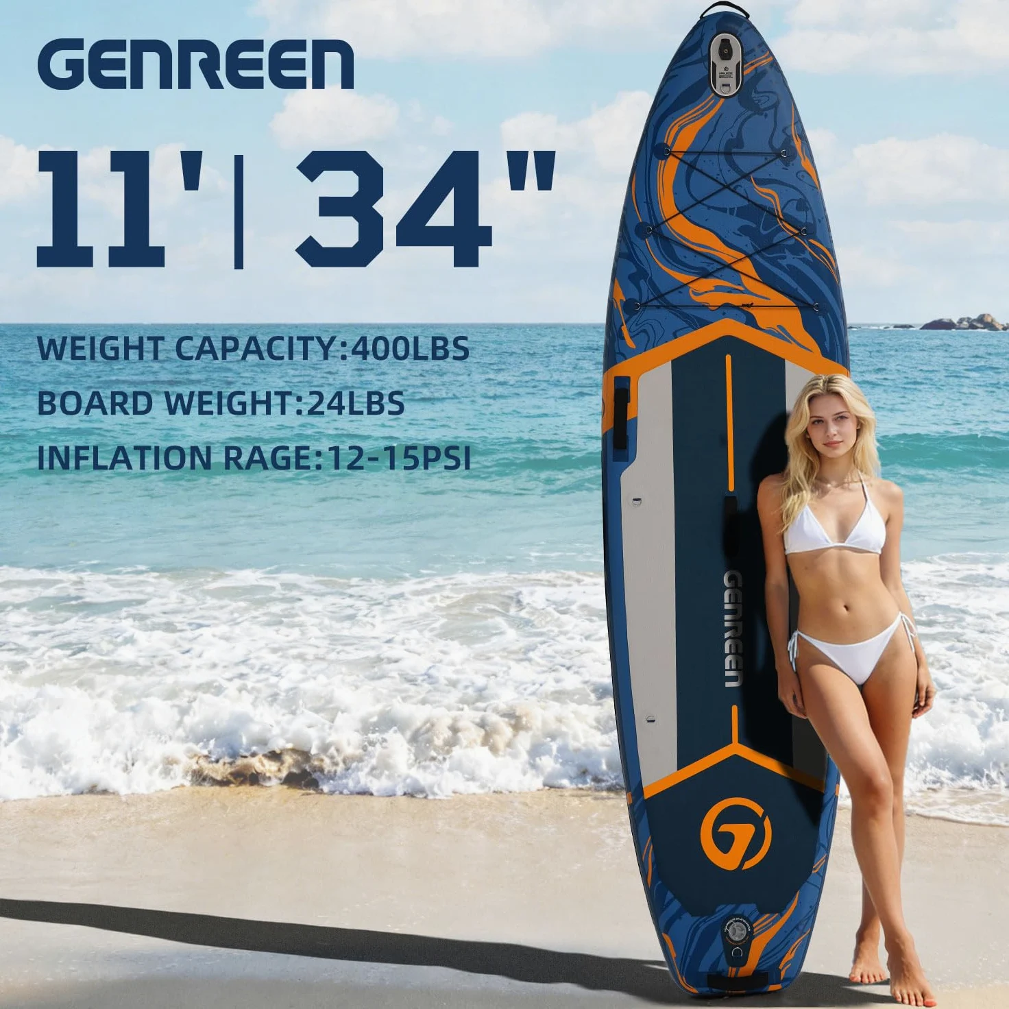 Tabla de surf de remo, tabla de remo inflable de 11 pies con accesorios de SUP, cubierta antideslizante, doble capa de PVC, patrón Monstera, tabla de paddle de 33 pulgadas extra ancha estable