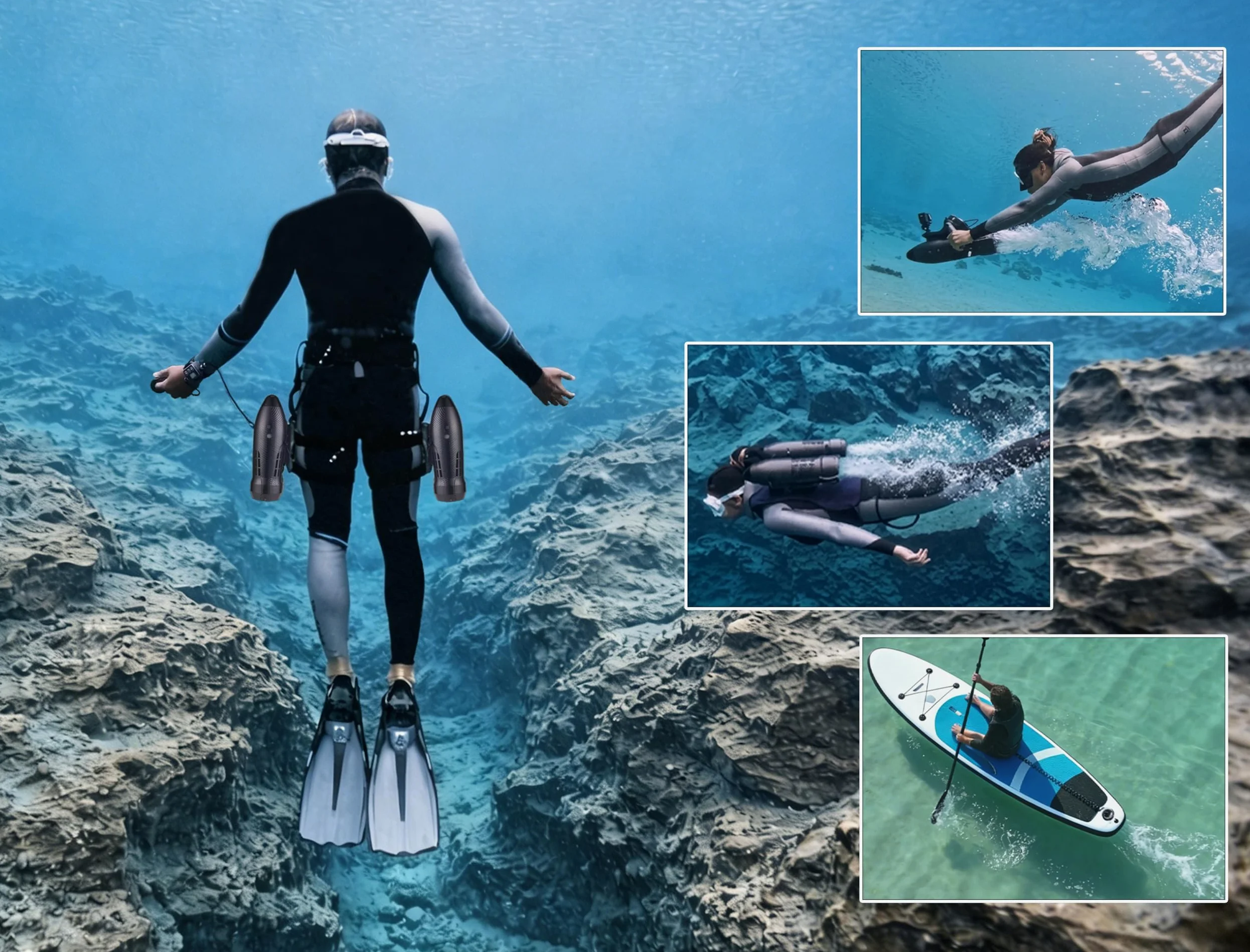 Camolech Aquila Drive CM6-1 - Scooter submarino de batería dual, motor para tabla de remo con 2x4400mAh, propulsor eléctrico de montaje manual/mochila/SUP para buceo, esnórquel en mar, lago y piscina