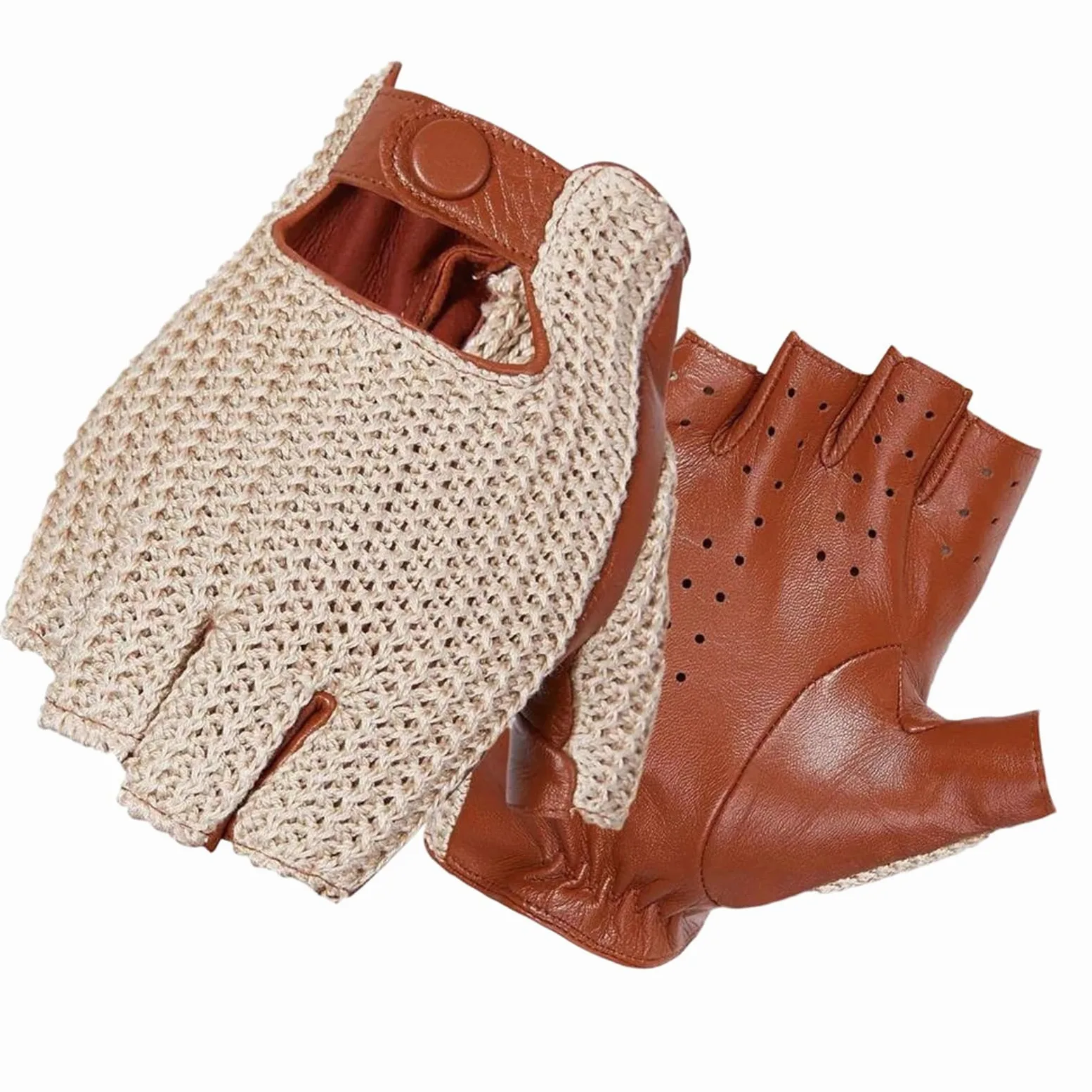 Guantes cortos de cuero para hombre, con cierre a presión, estilo retro