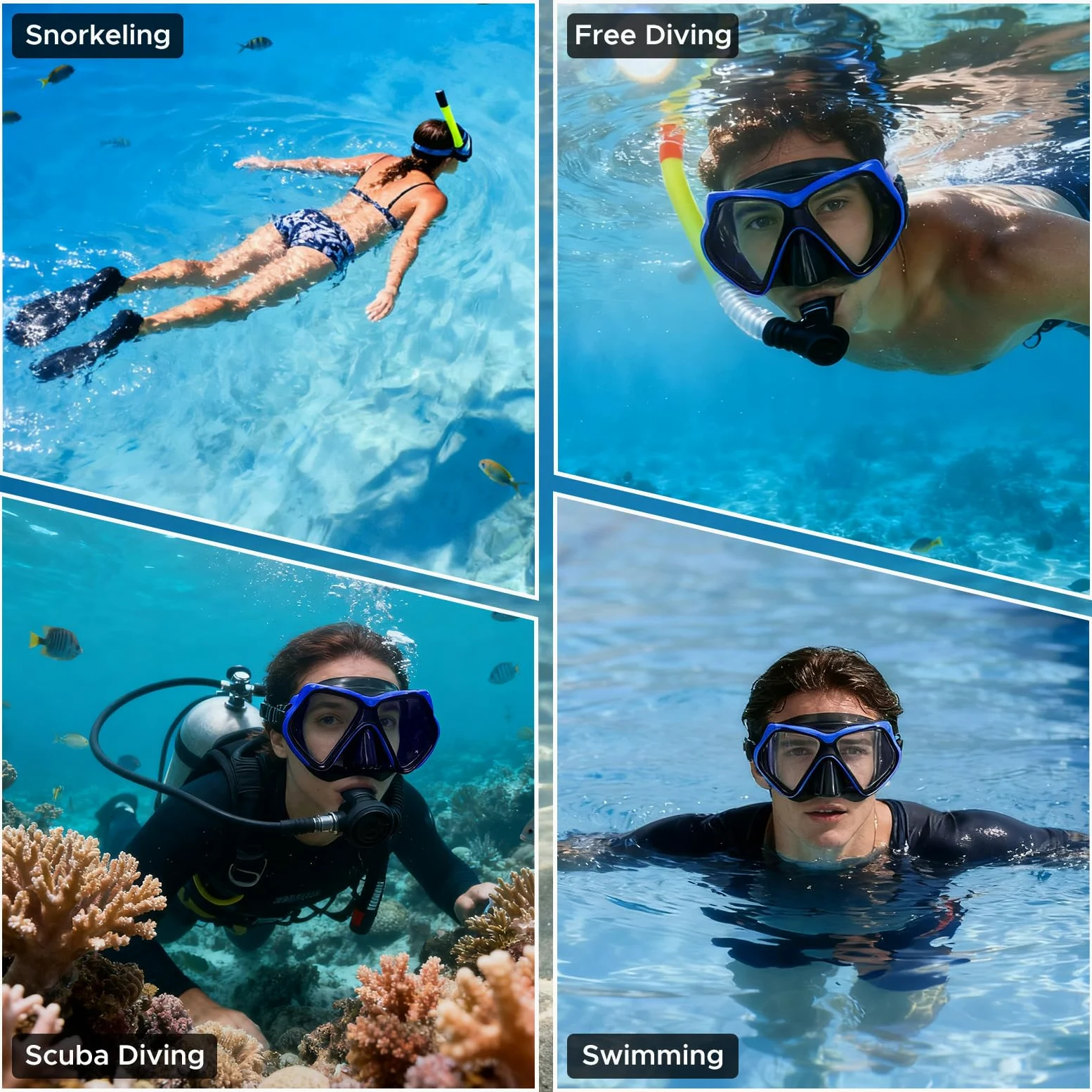 Máscara de buceo antivaho para adultos, gafas de buceo y esnórquel