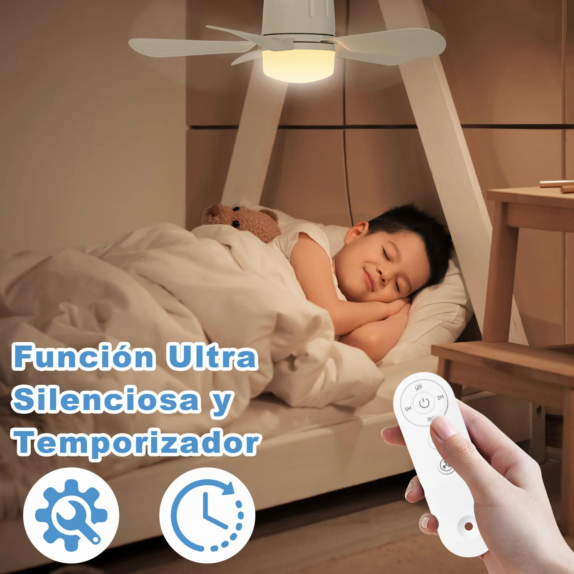 Ventilador Techo Exterior 50CM 20000mAh Recargable con Luz y Mando a Distancia Blanco