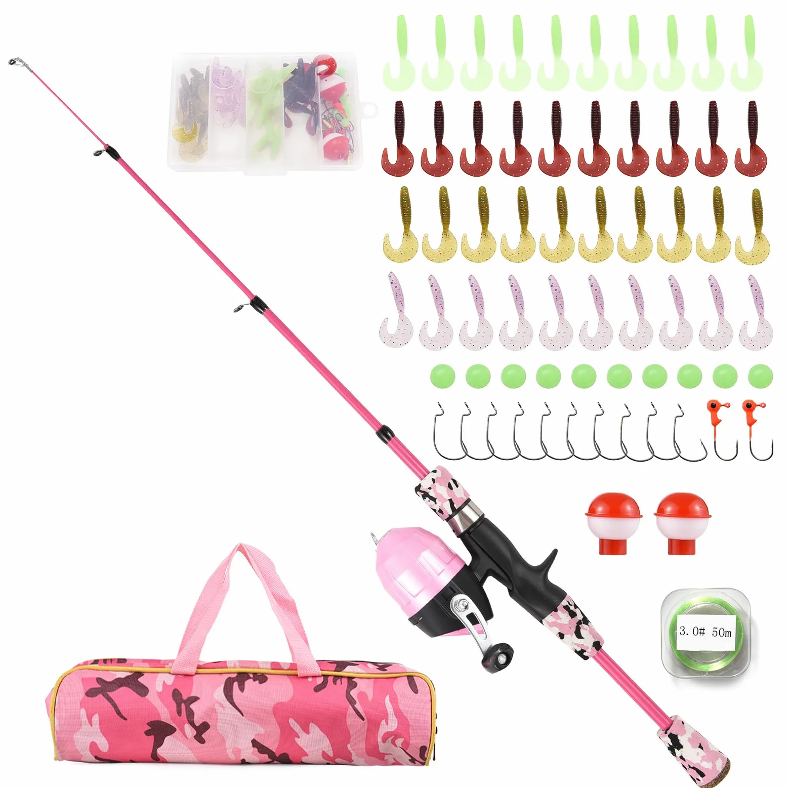 Combo de Carrete y caña de Pescar, Kit Combinado de caña de Pescar y Carrete telescópico para niños, con señuelos de Pesca, líneas de Pesca, anzuelos