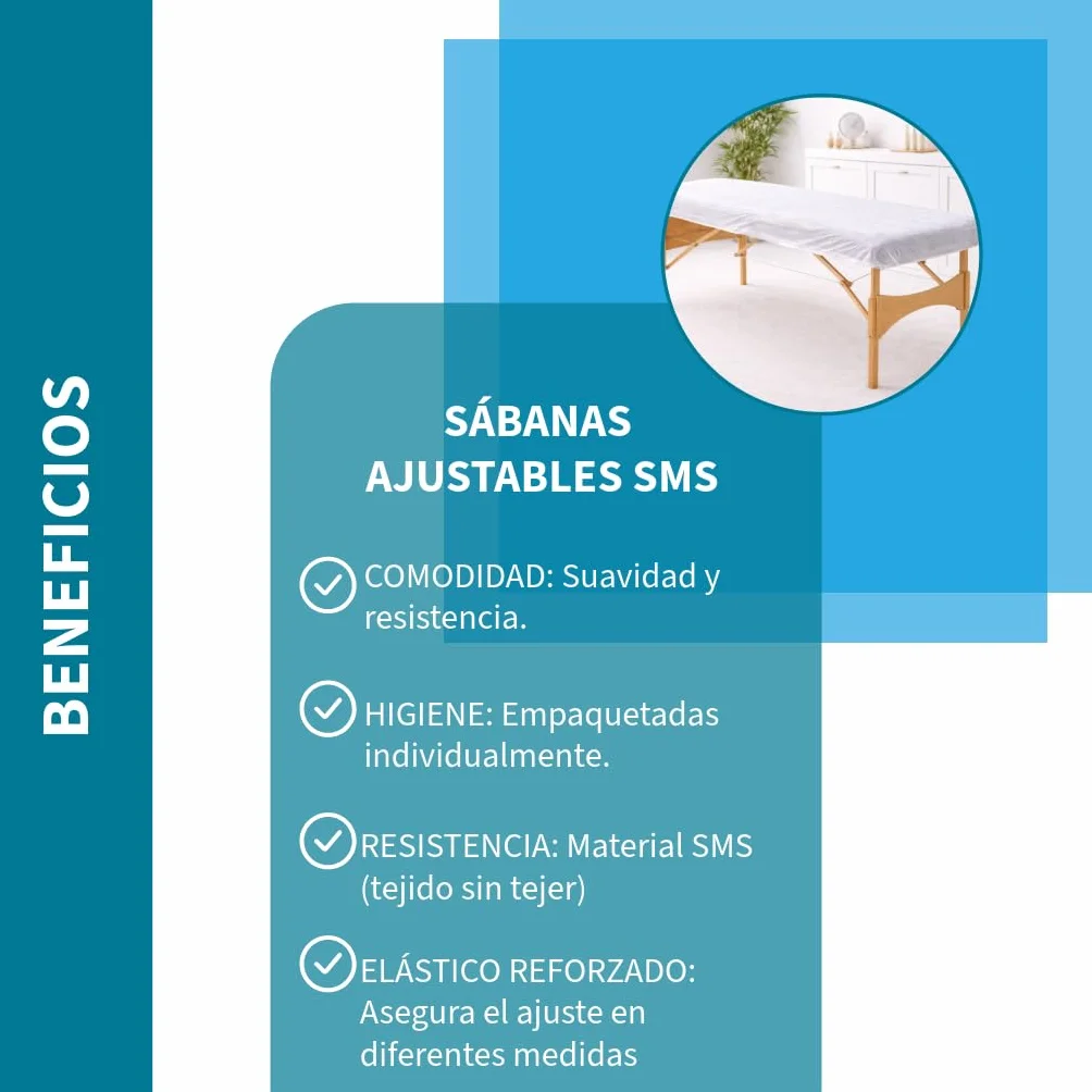 Sábana Desechable SMS Ajustable 95x220 cm Pack 10 Unidades