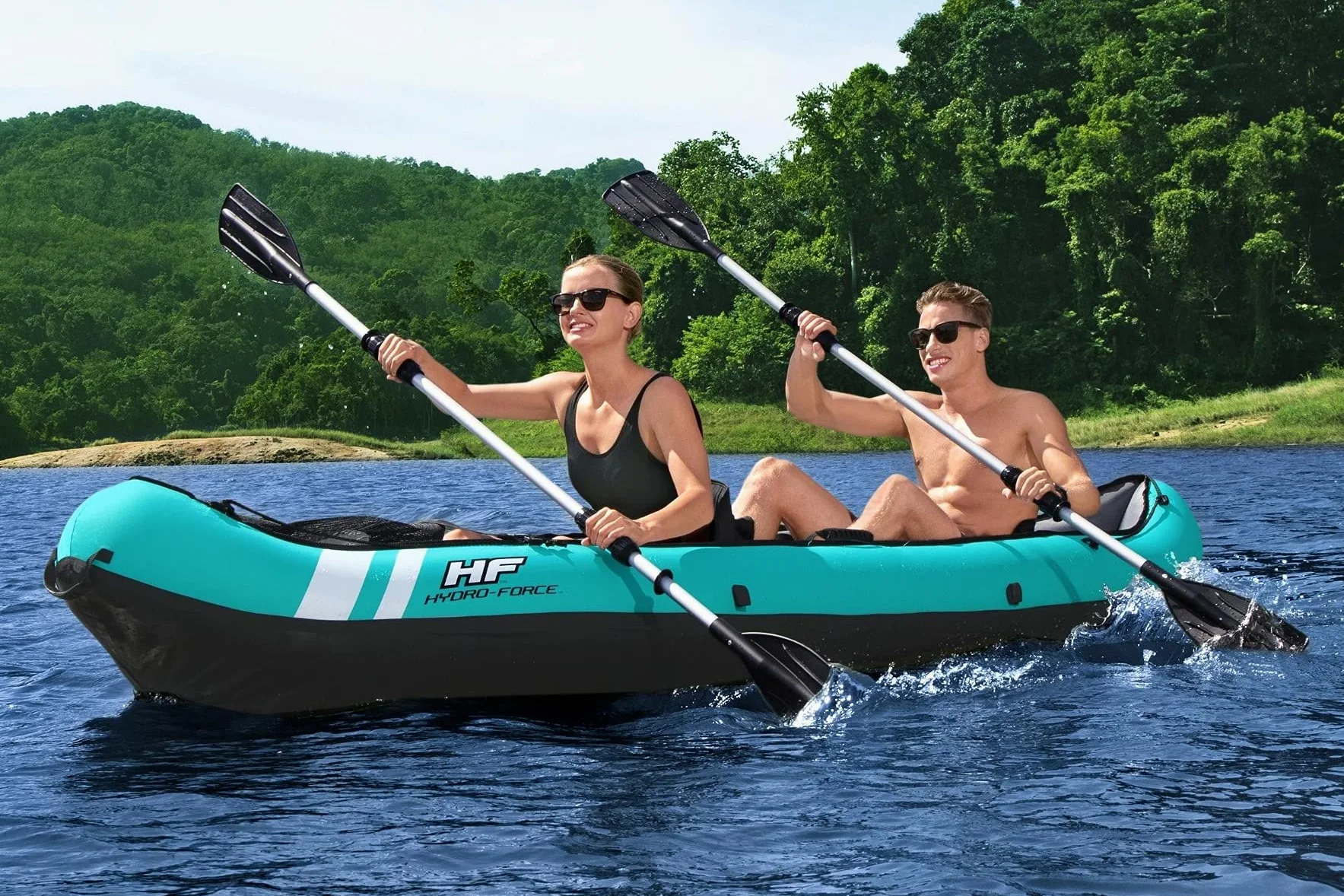 Bestway Hydroforce Ventura - Juego de Kayak para 2 Personas, Juego de Barco Inflable con Bomba de Mano, Remo y Bolsa de Almacenamiento