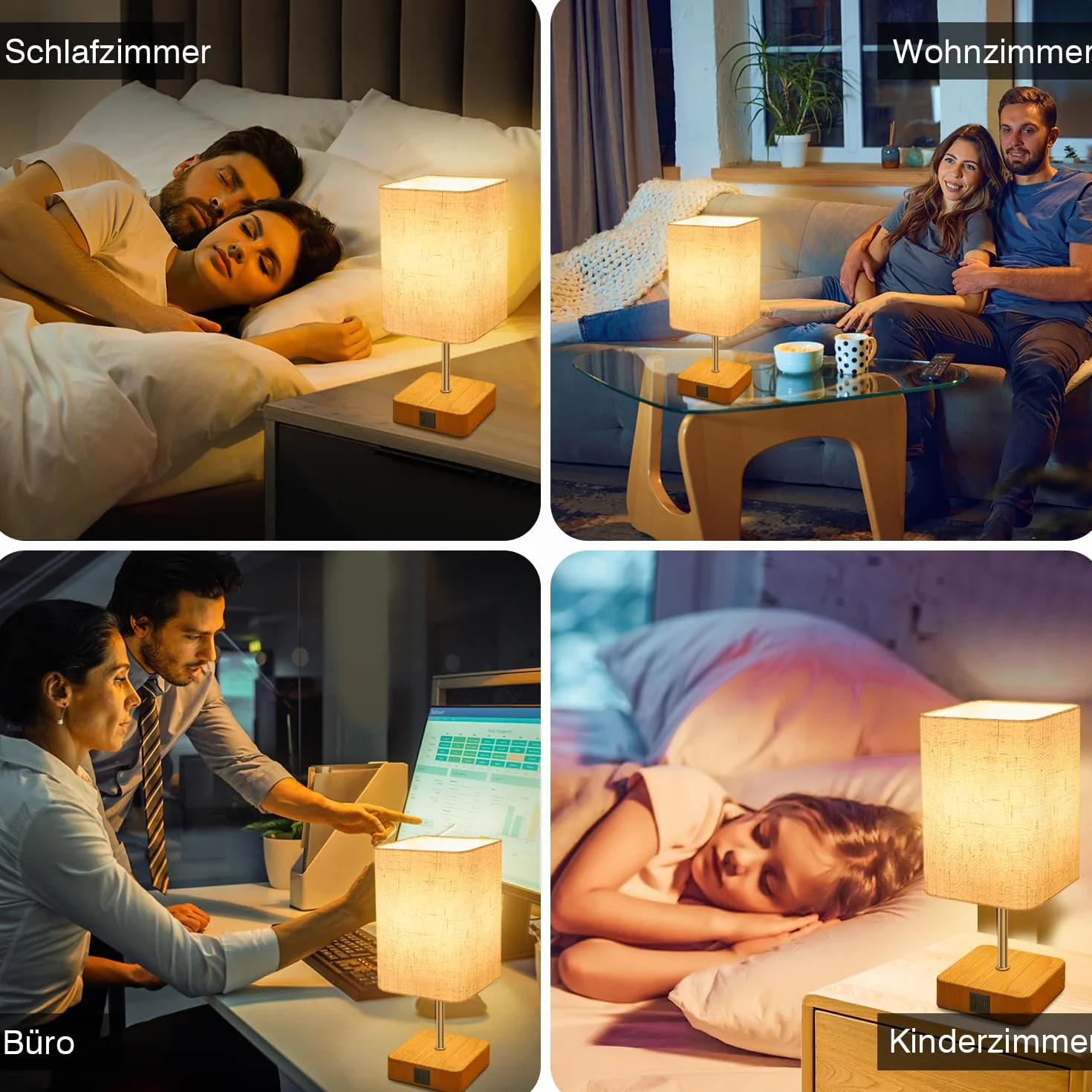 Lámpara Mesita Noche Táctil Regulable con Puertos de Carga USB A y C, 3 Niveles de Brillo, para Dormitorio, Sala, Oficina