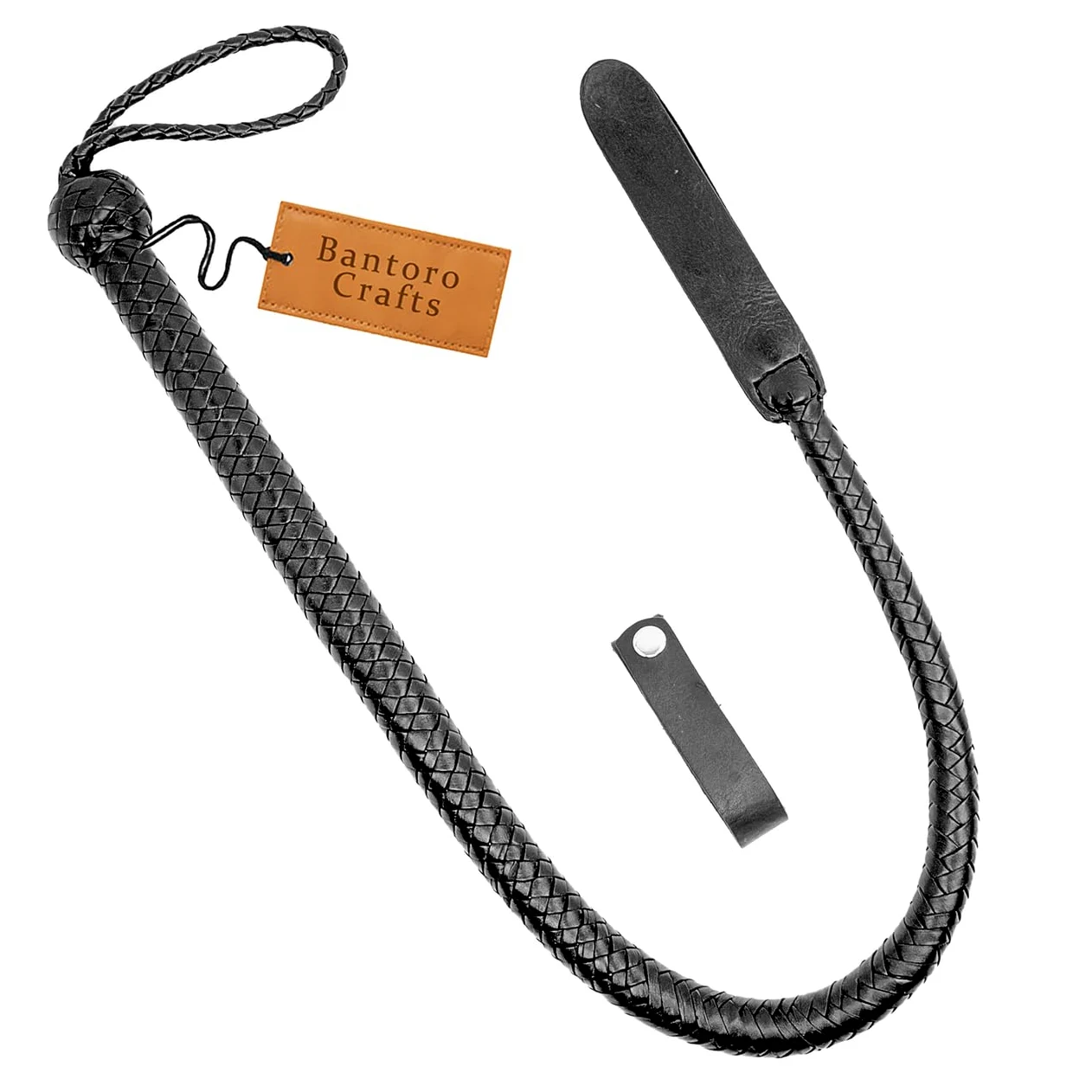 Látigo de Dos Colas Negro, 16 hebras de Trenzas de Cuero Trenzado, 3 pies/0,90 Metros, Cultivo para Montar a Caballo, Agarre Firme Antideslizante Ecuestre