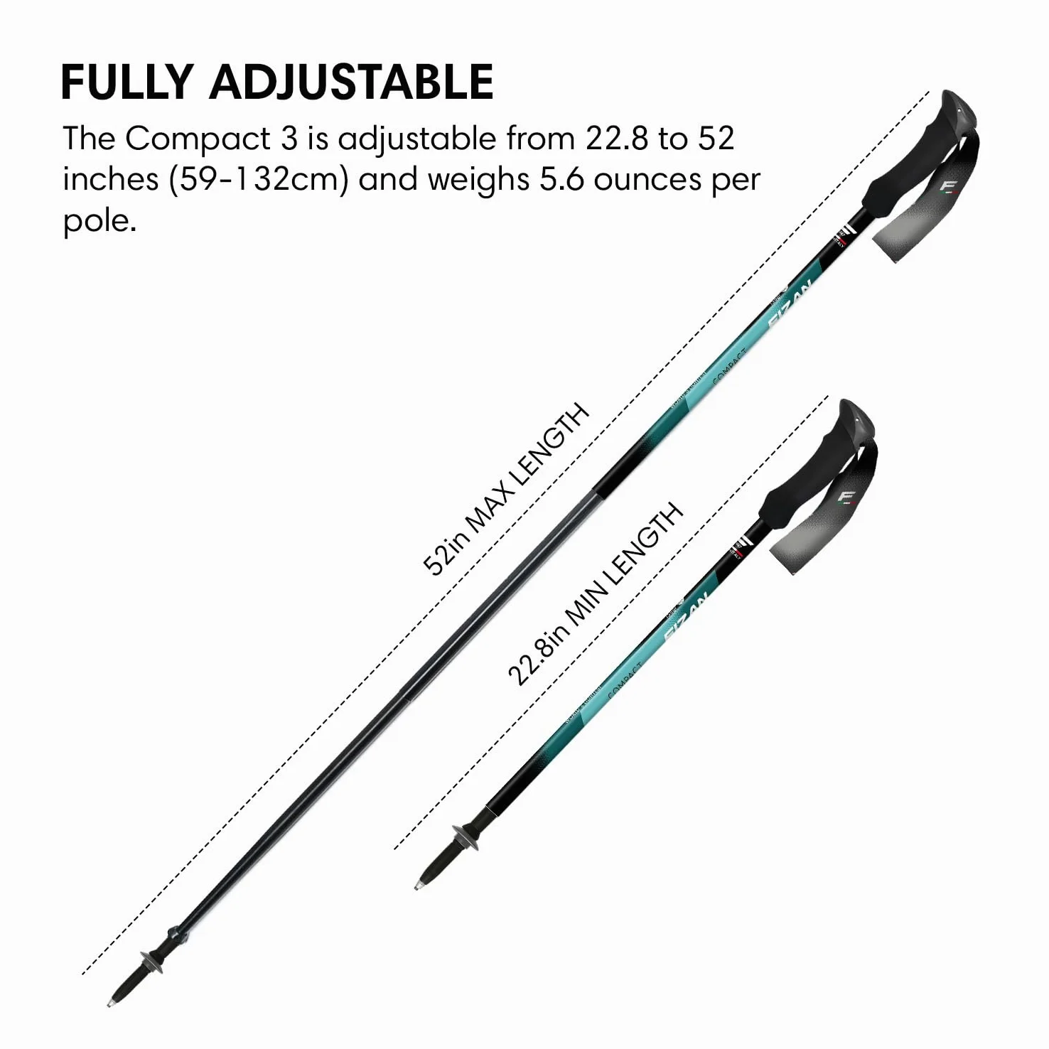 Fizan 3 Bastones de Senderismo compactos – Bastones de Senderismo ultraligeros de 5.6 onzas, para mochileros, Ajustables, Plegables, Ajuste Personalizado, agarres de EVA, Bastones de Aluminio