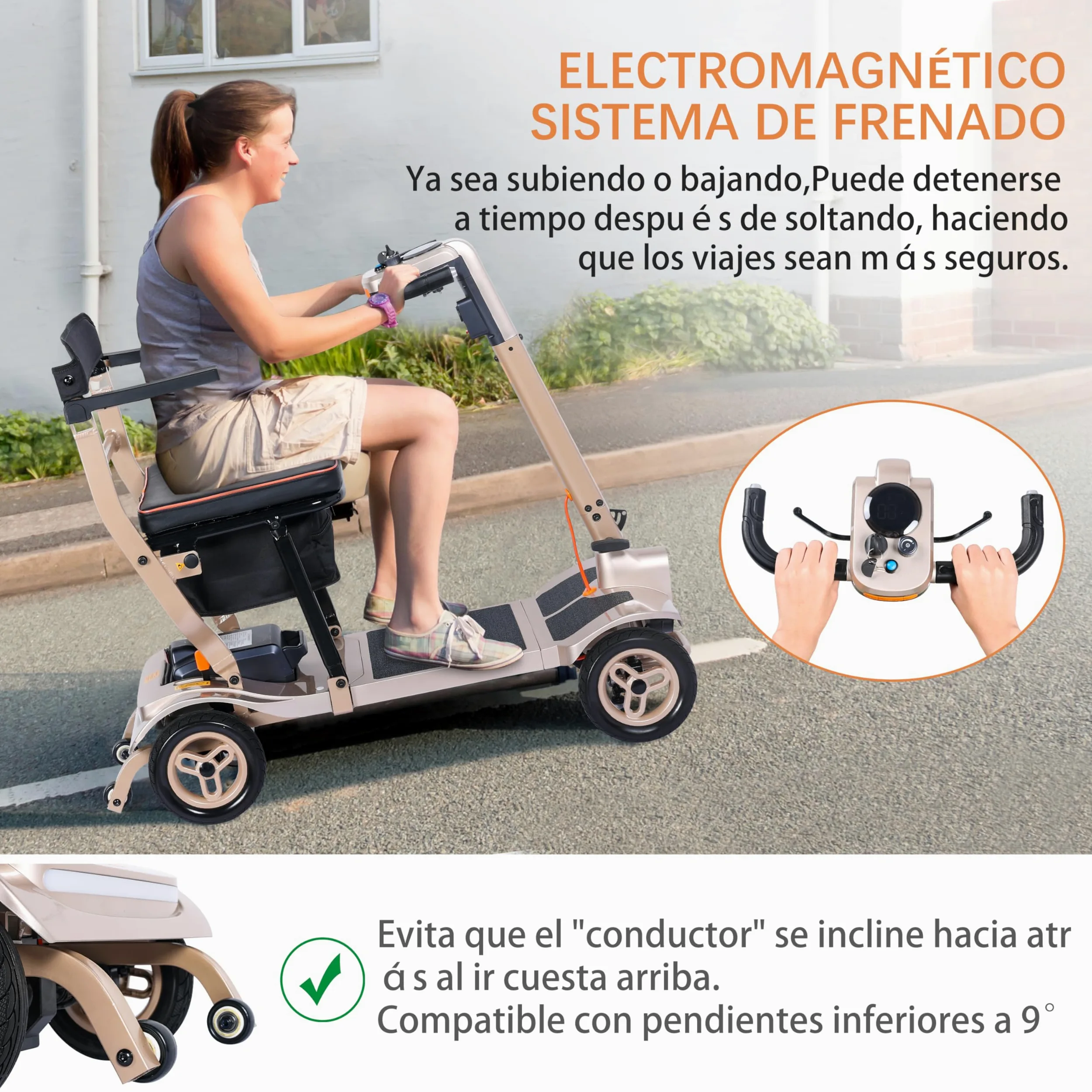 TopMate ES40 Patinete de Movilidad para Adultos, Ligero Plegable, Patinete de Movilidad Plegable para Personas Mayores con Batería Extraíble, Luces LED y Bolsa de Almacenamiento - Oro Rosa Negro