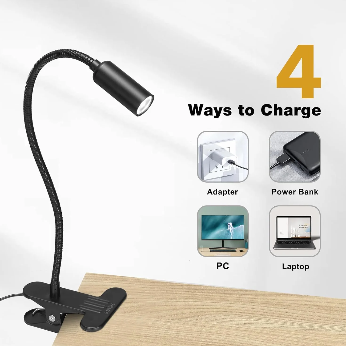 Hifree 5W LED Lámpara de Lectura Cama, 10 Niveles Pinza, USB, para Leer, Aprendizaje, Manualidades