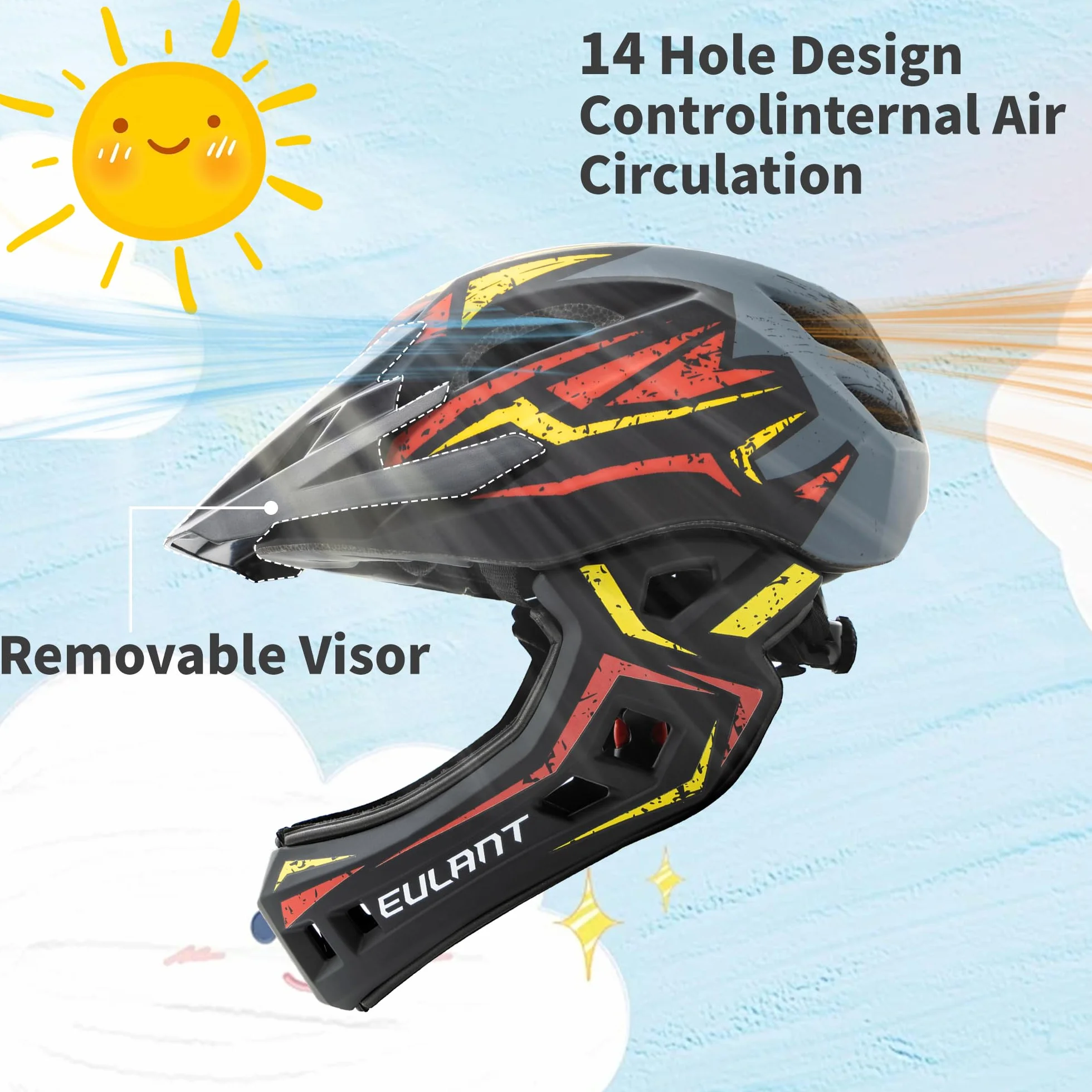 EULANT Casco de Bicicleta con Mentonera Desmontable para Niño,Ligero Casco Integral Niños para Bici MTB BMX Ciclismo Moto Patinaje Scooter Skate Hoverboard