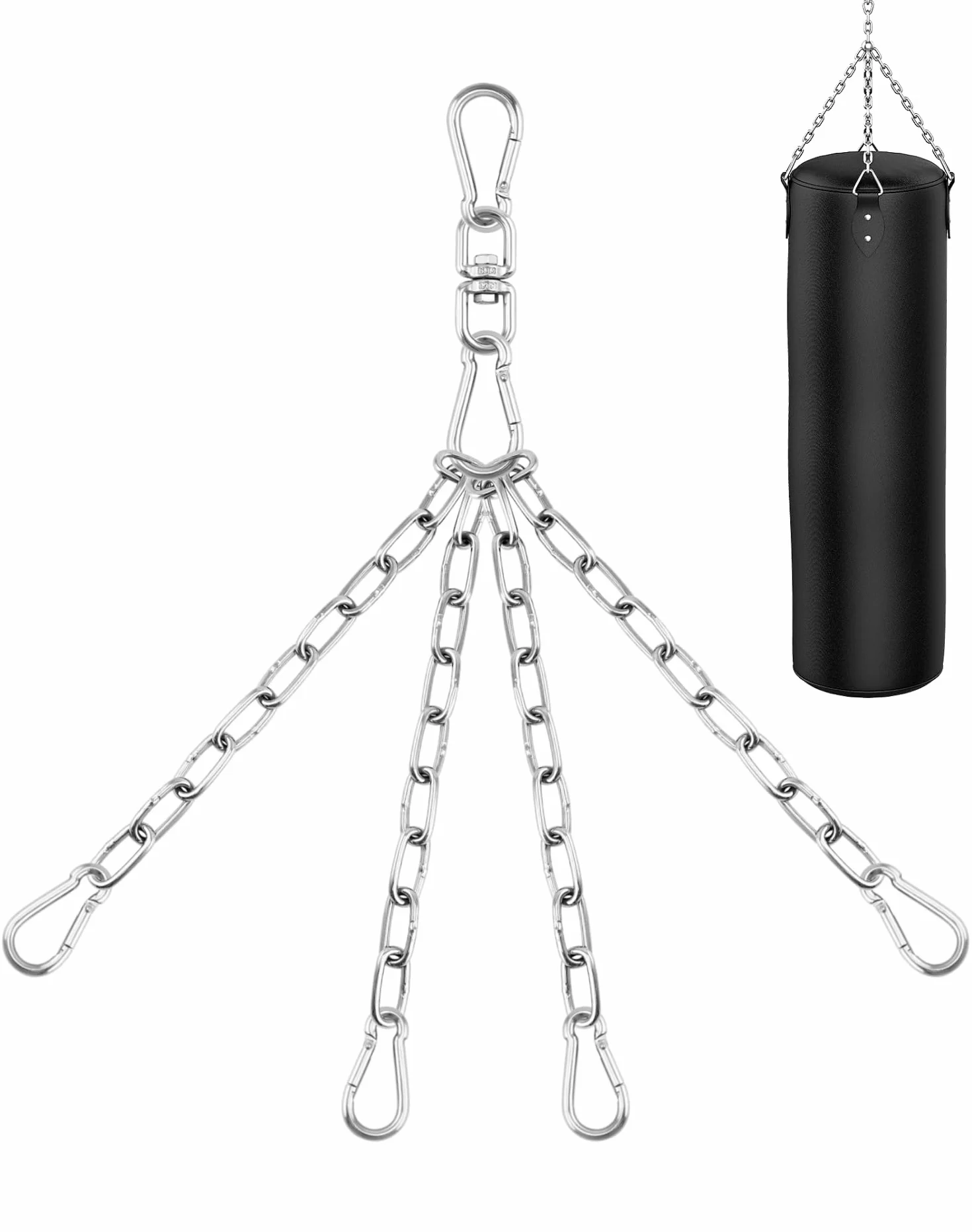 QWORK® Cadena para colgar sacos de boxeo de 4 hilos, cadenas de acero inoxidable resistentes, longitud total 50 cm, giro de 360 ​​grados, capacidad de carga máxima 70 kg