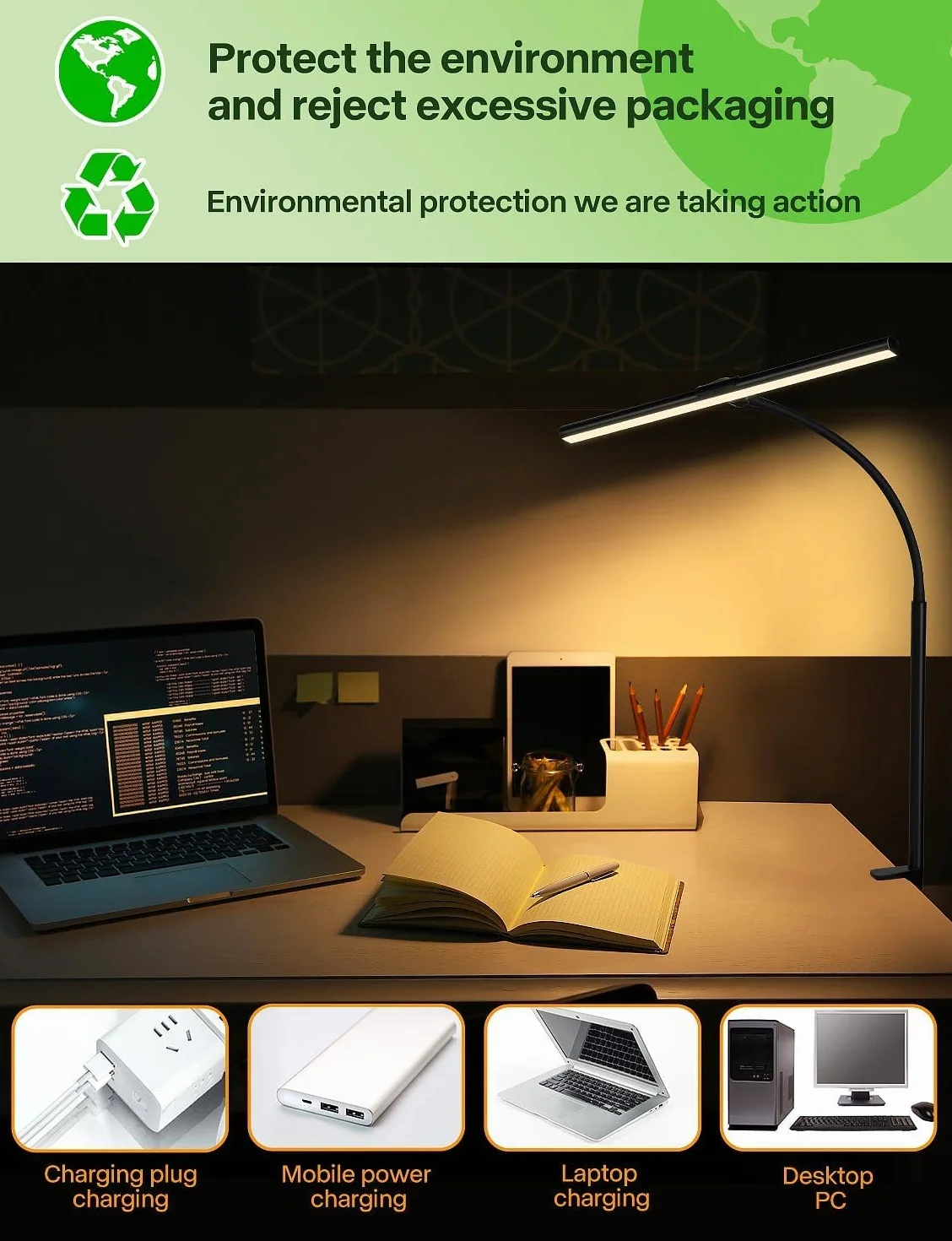 Kimimara Lámpara de Escritorio Pinza LED Flexo con Cuello de Cisne Regulable 5 Temperaturas 5 Niveles Brillo
