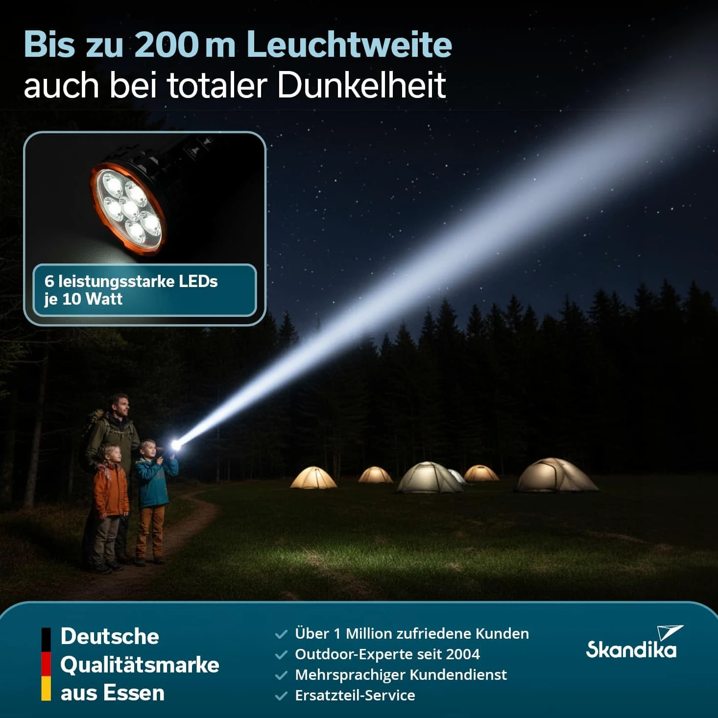 skandika Linterna LED Lyska – Linterna de camping 2 en 1 con LED COB – batería recargable | con imán - luz LED - linterna de mano - para actividades al aire libre - senderismo