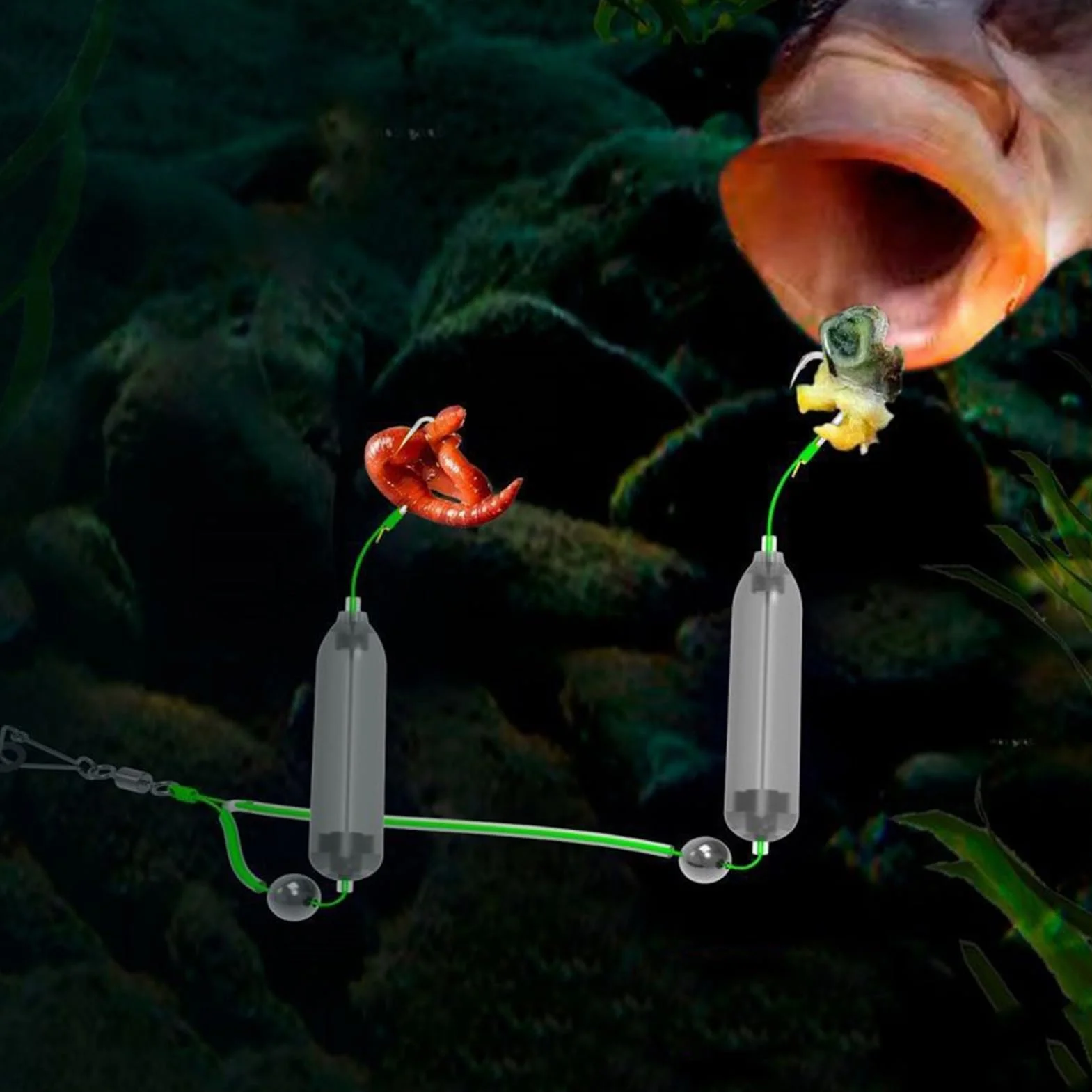 Montajes de fondo para pesca en el mar,Montajes para perca en el mar y el río | Flotadores cebo doble anzuelo invertido anti-enganche para río Muelle Pesca Costera Perca