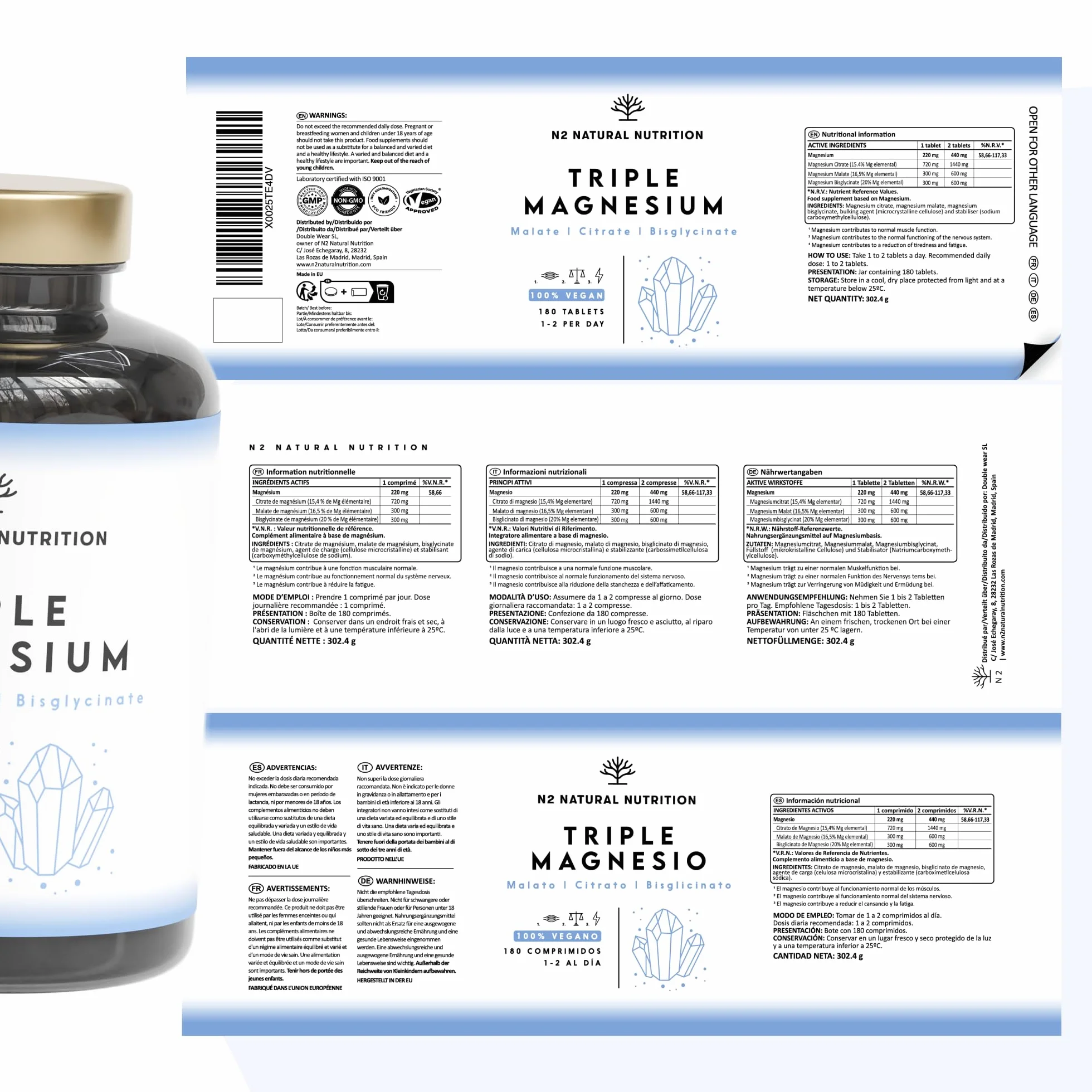 Citrato de Magnesio 1440mg + Magnesio Bisglicinato 600mg + Malato 600mg 440mg Elemental Alta Biodisponibilidad 3 meses