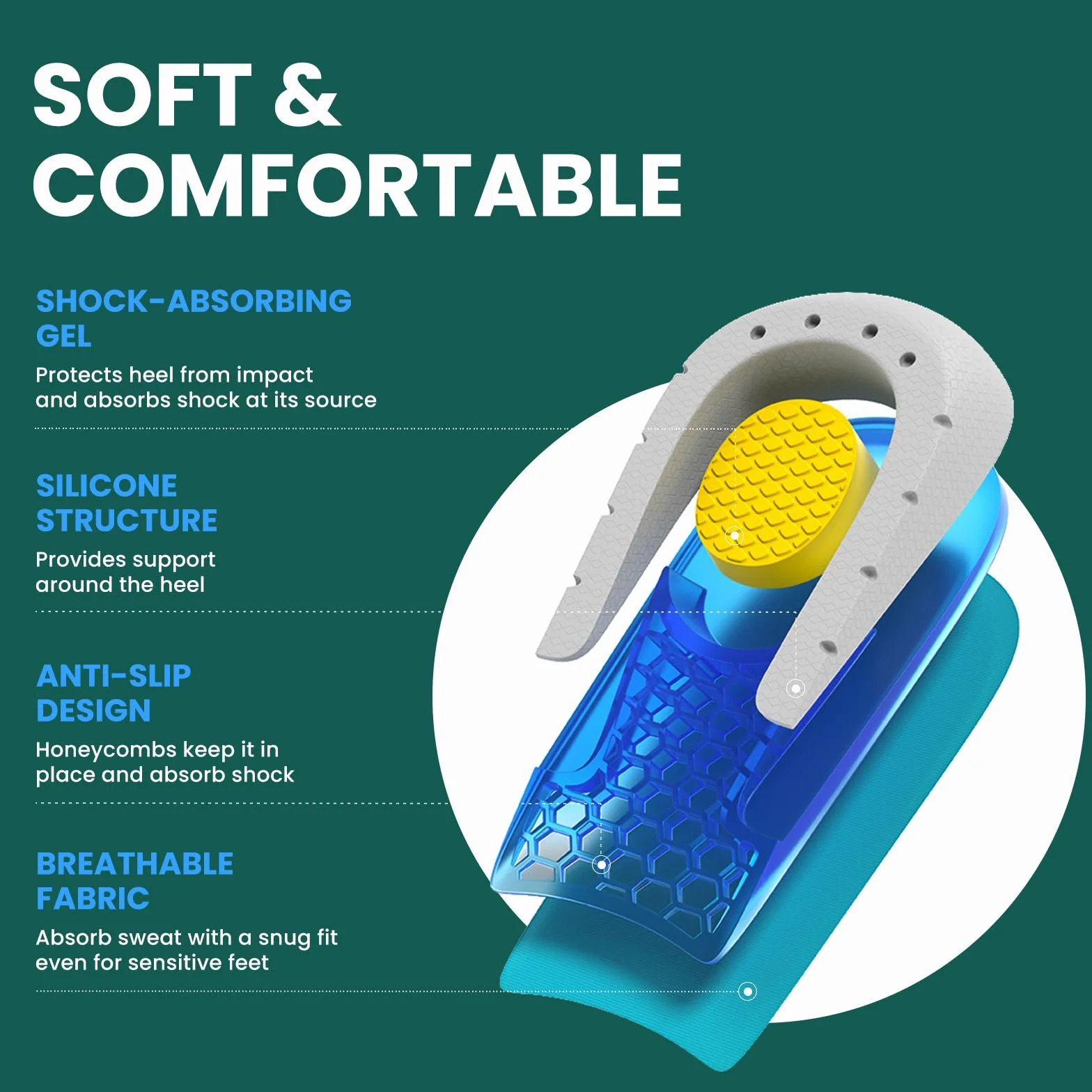 Welnove Almohadilla de talón para aliviar el dolor, Plantilla para Fascitis plantar, Mujeres 37,5-41, Hombres 37-39, 0,6-1 pulgadas, 2 pares