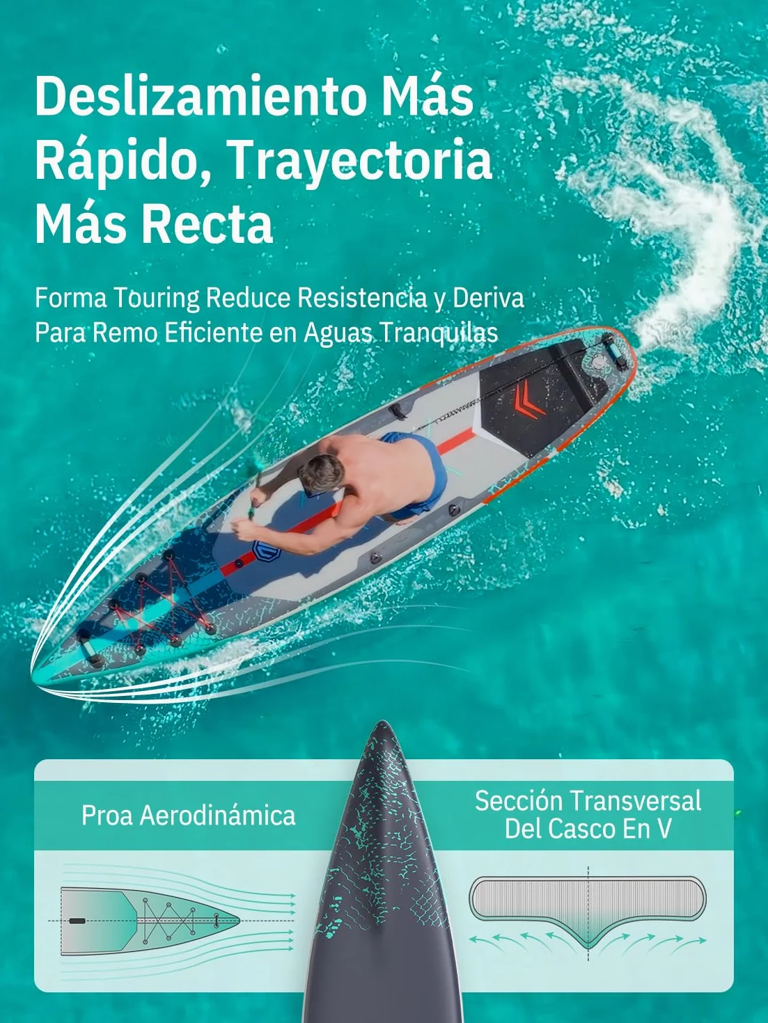 Niphean 380cm Tabla Paddle Surf Hinchable, Sup Touring con Accesorios | Tabla Padel Surf Rígida 280kg para Adultos y Principiantes, Kick Pad, Antideslizante, Kit Reparación