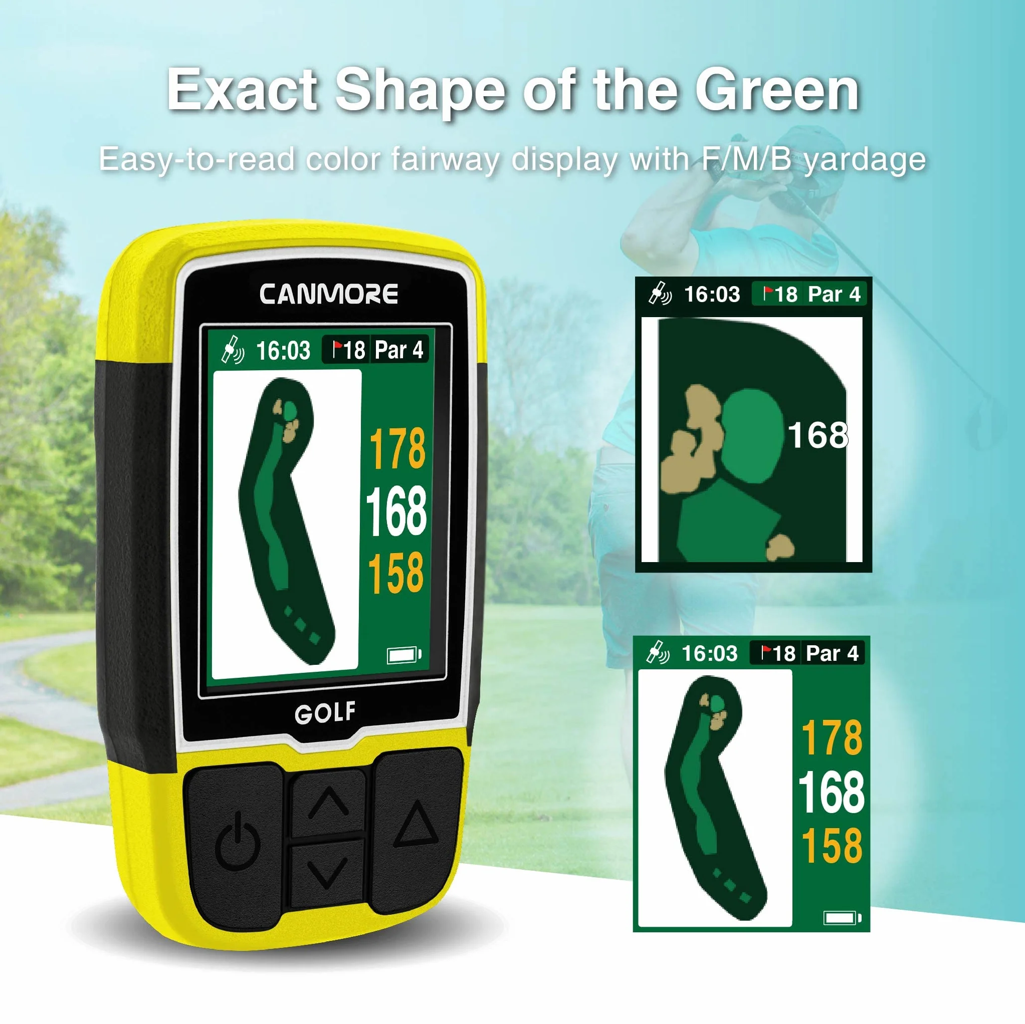 GPS CANMORE HG200 Plus para Golf - Color fácil de Leer precargado 41.000 mapas de Campos en Todo el Mundo, Forma del Green y la Calle - Resistente al Agua
