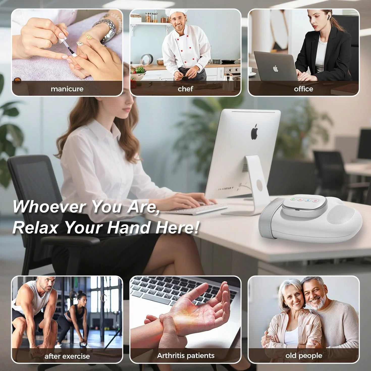 Masajeador eléctrico Shiatsu de manos inteligente con compresión de calor, 3 modos para artritis y túnel carpiano