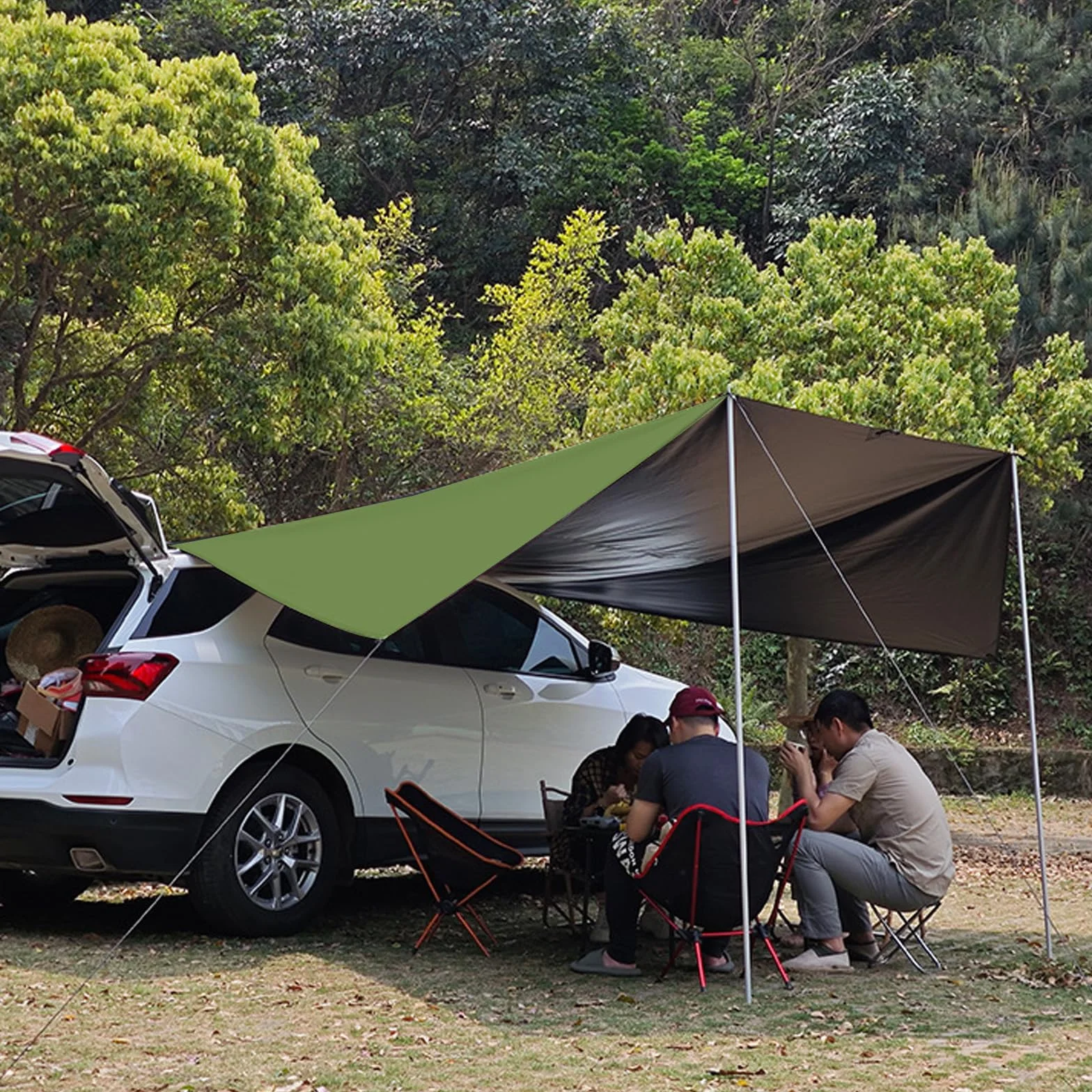 Toldo para Coche, Universal Toldo para Portón Trasero de Coche 380x280cm, Impermeable Toldo Parasol Coche para Auto, SUV, Camping (Verde)