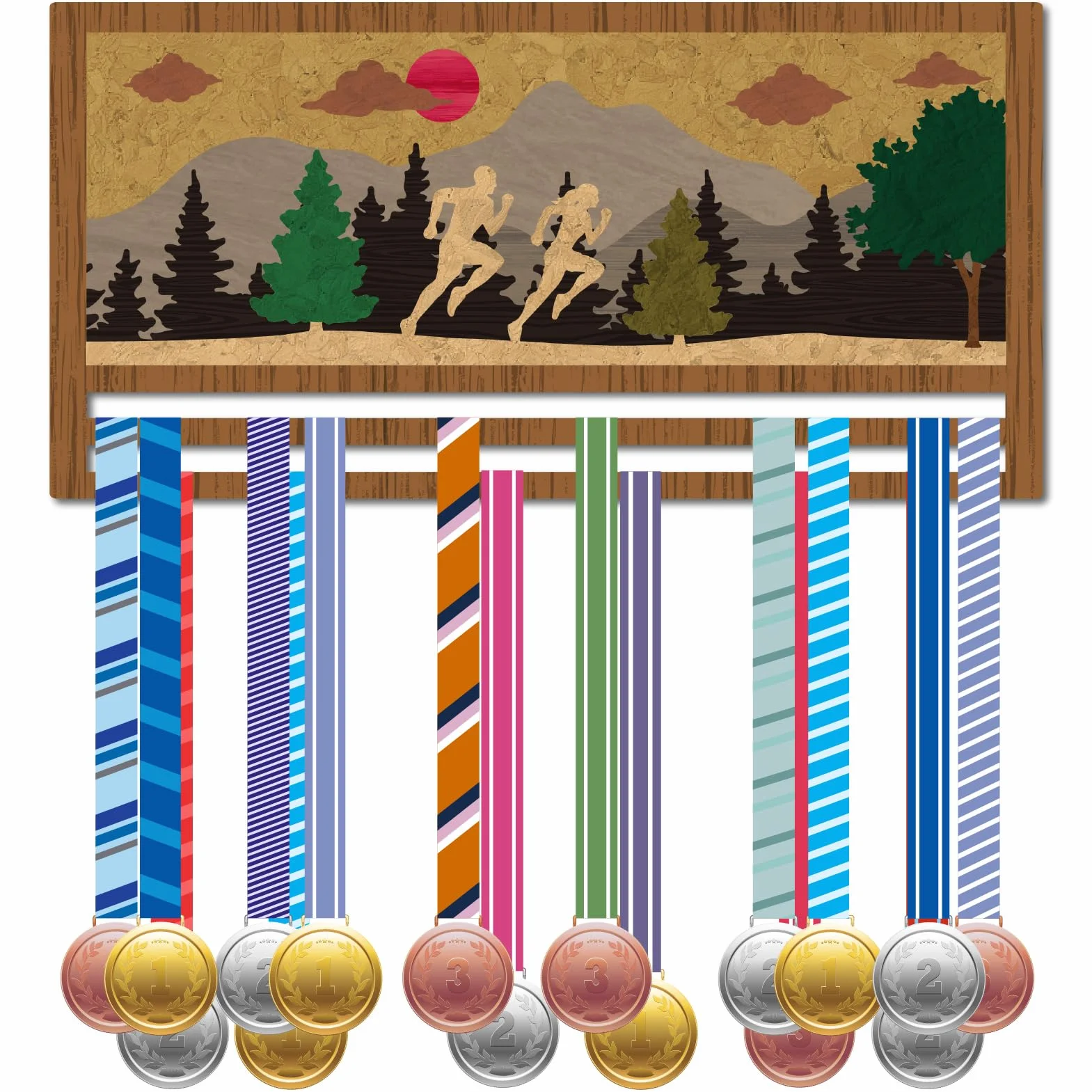 CREATCABIN Soporte para Medallas de Corredor de Madera, Patrón 3D, Capacidad 30 Medallas