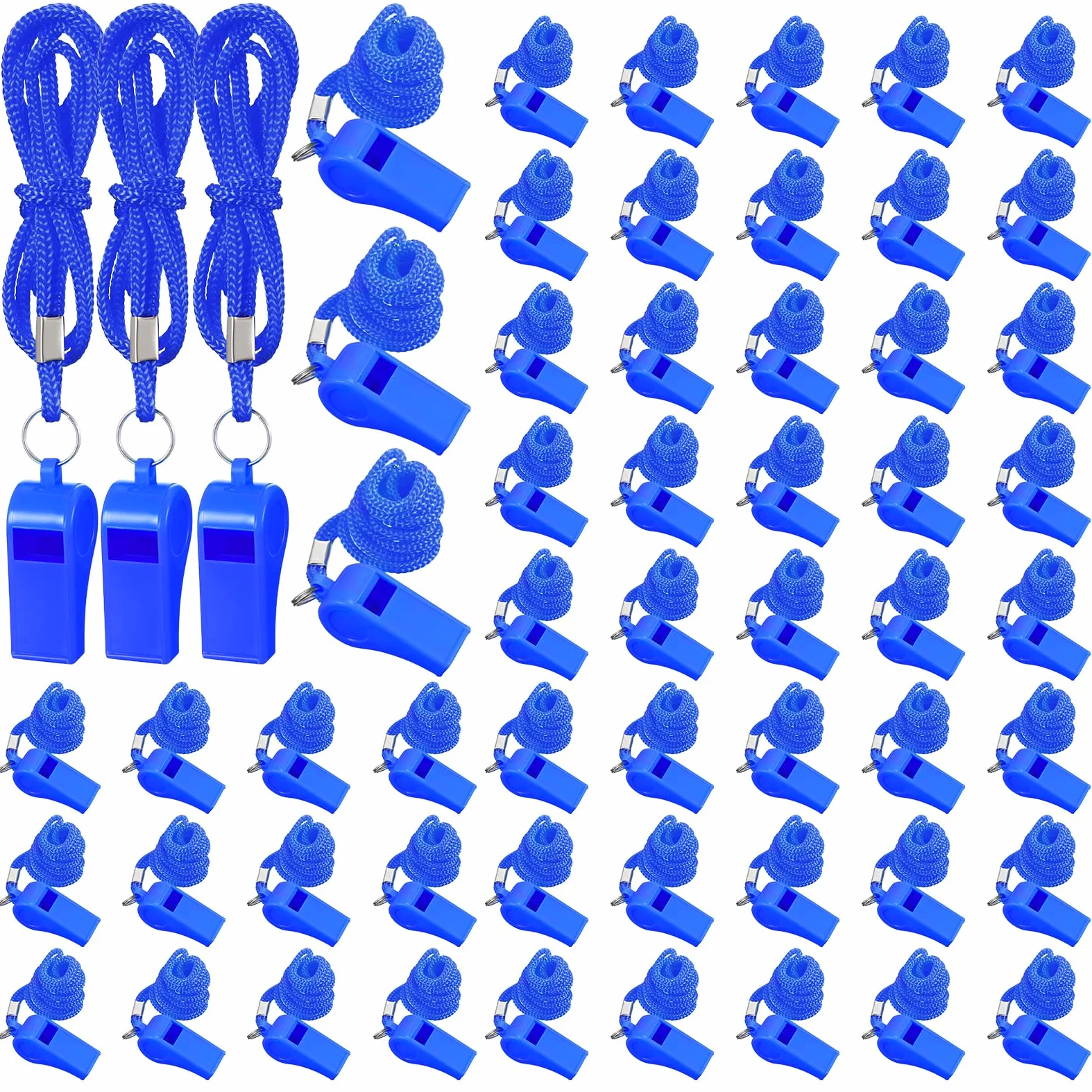 Honoson 100 silbatos de emergencia con cordón, silbato de seguridad de plástico, silbato de supervivencia de sonido fuerte y nítido para salvavidas, autodefensa, emergencia, senderismo, accesorios de