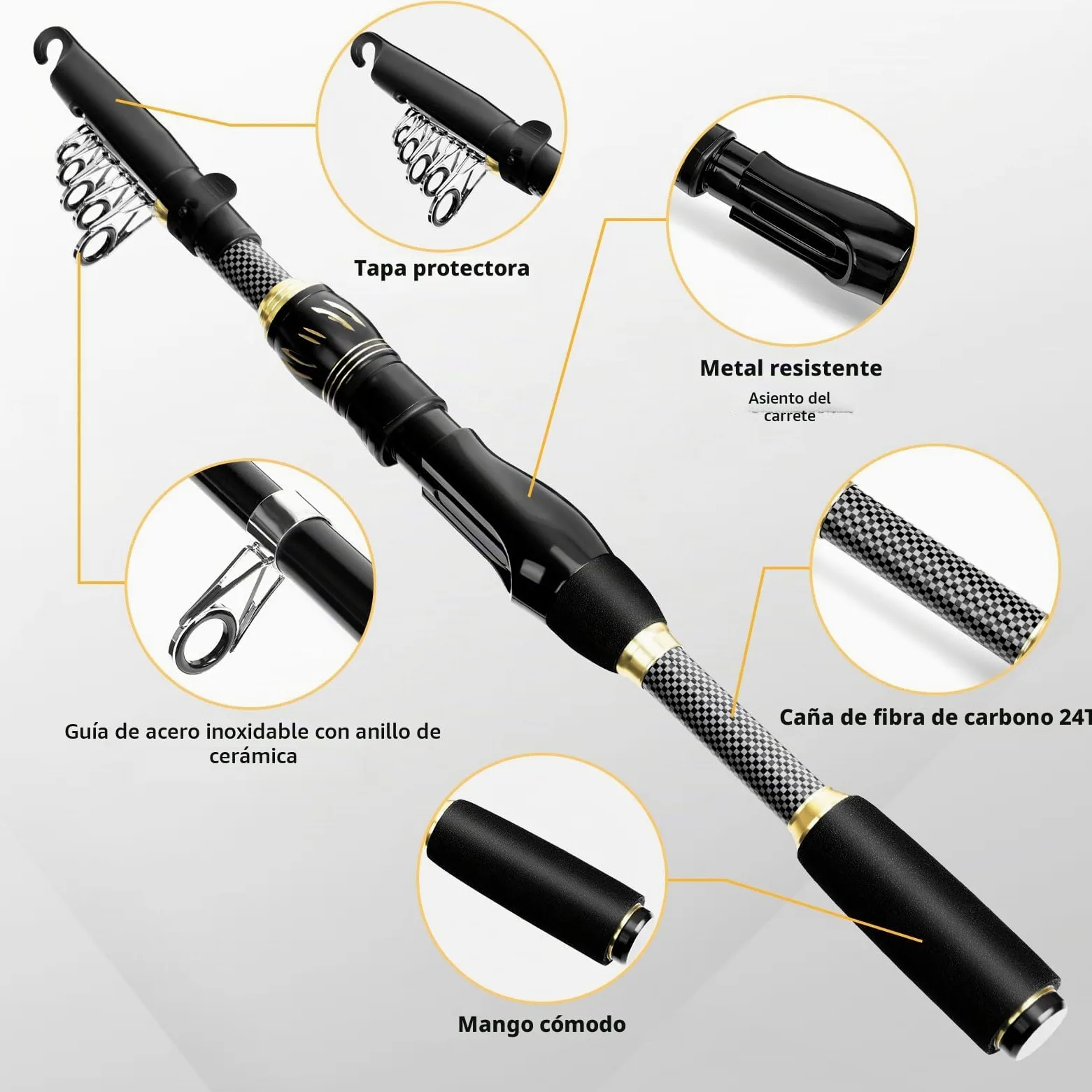 Ertisa Caña de pescar Spinning, 2,1 m de fibra de carbono, cañas de pescar telescópicas, set combinado caña de spinning y carrete de pesca cebo de pesca, kit de bolsa de transporte para mar y agua