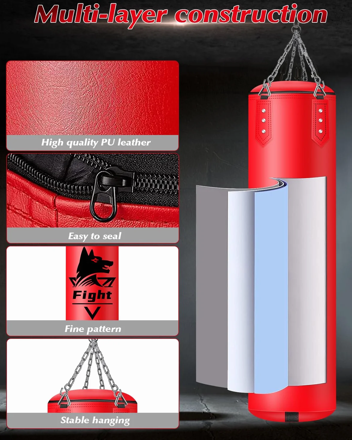 Saco de Boxeo para Colgar,120cm Sin Rellenar Saco Boxeo con Una Gama Completa de Accesorios, Microfibra de Cuero Bolsa Pesada para La Formación de Kickboxing Fitness MMA Grappling Muay Thai