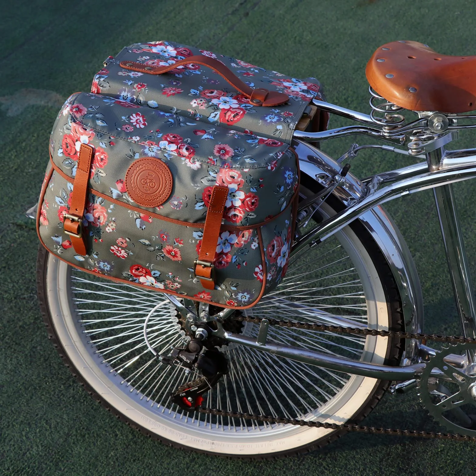 TOURBON - Bolsa de Lona Impermeable para Bicicleta, Doble alforja, para Almacenamiento de Equipaje (patrón de Flores)