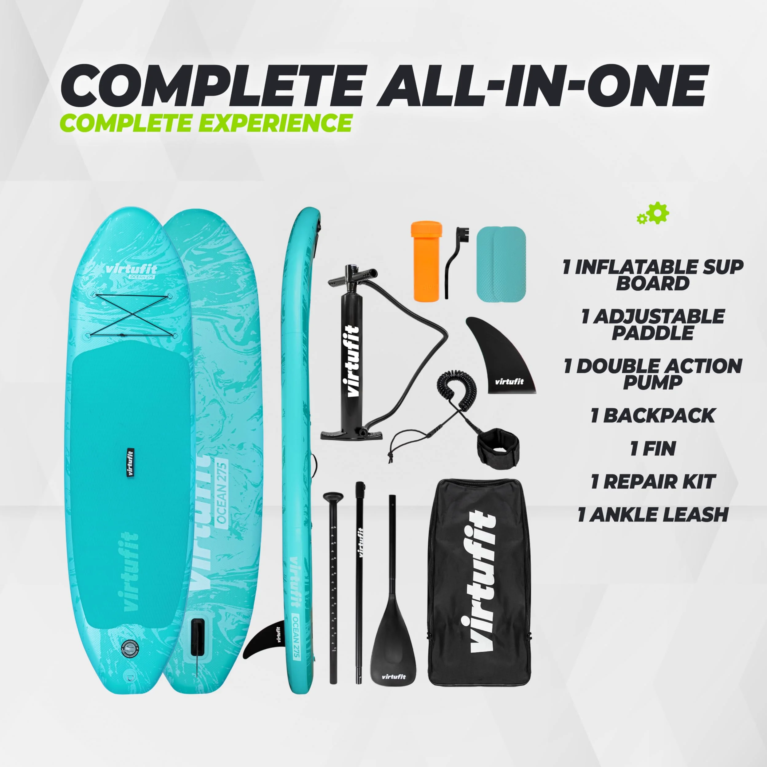 VirtuFit Tabla de SUP Ocean 275 – Negro – Incluye accesorios y bolsa de transporte