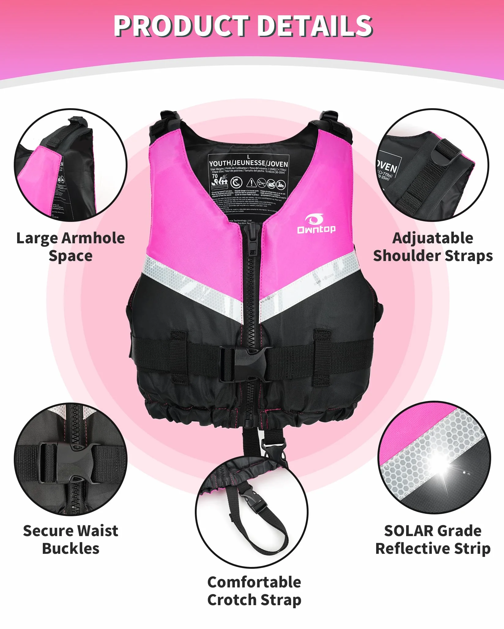 Owntop Chaleco de Natación para Jóvenes y Niños, Chaleco de Flotabilidad Ligero Unisex, Ayuda a la Flotabilidad Ajustable con Correa Inguinal Cómoda para Kayak, Pesca, Natación