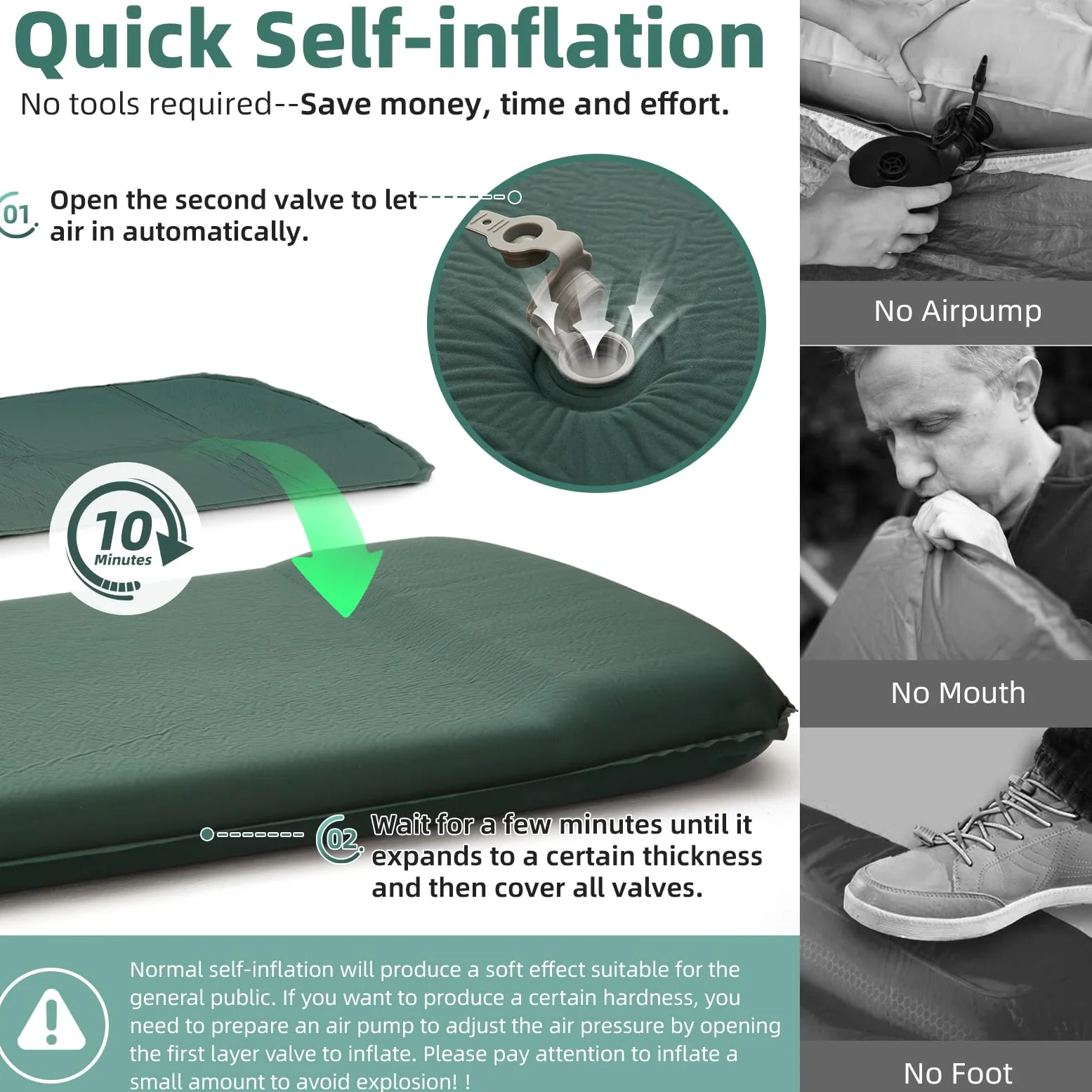 INVOKER - Colchoneta de Dormir de Camping – Espuma elástica Ultra Gruesa de 3.1 Pulgadas, autoinflable rápido, aislada, Duradera, con Almohada para Tienda de campaña, mochileros, Viajes y Senderismo