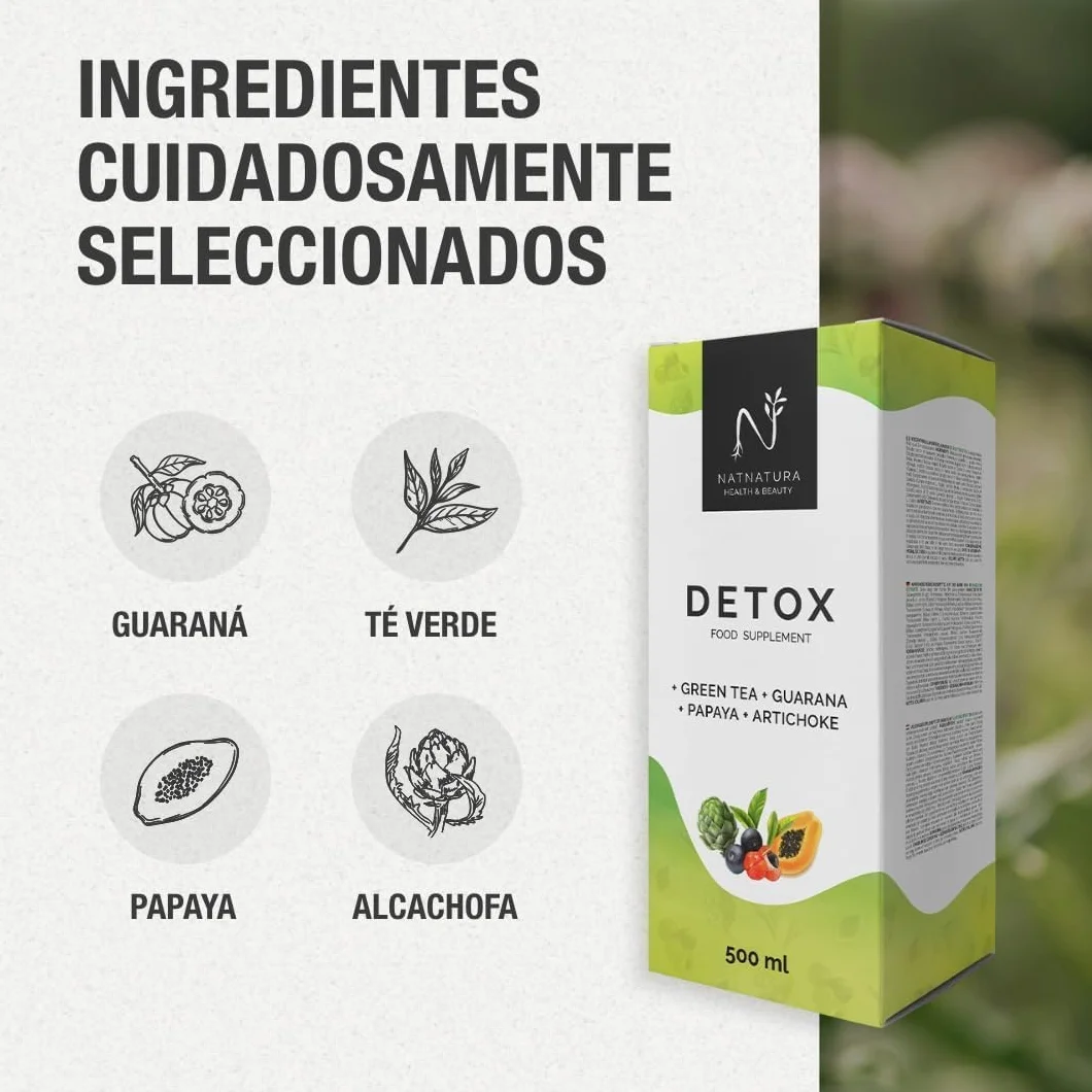Natnatura Health & Beauty Detox Jarabe 500 ml Complemento alimenticio líquido Sabor frutos rojos Vegano sin gluten