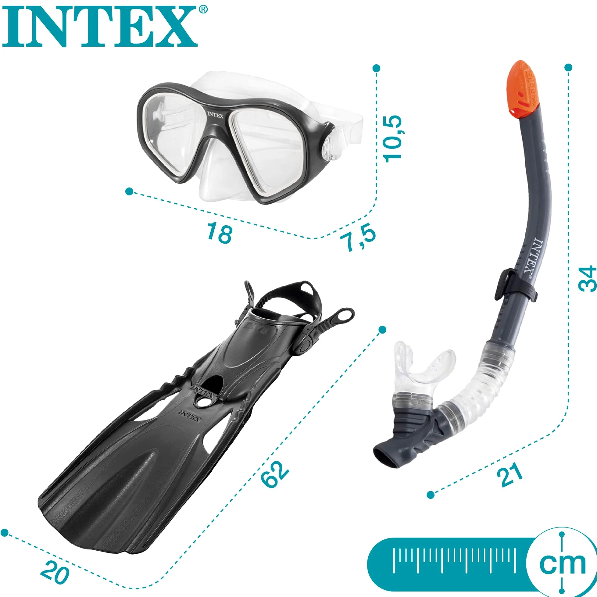 Intex 55657, Set para buceo Reef Rider Sports, Unisex niños, Multicolor, Talla 41-45