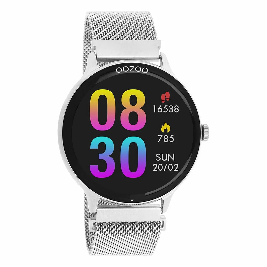 Oozoo - Versátil reloj inteligente para hombre con pulsera de malla de 20 mm | Rastreador de fitness con pulsómetro, podómetro y monitor del sueño | Smartwatch redondo compatible con iOS y Android |